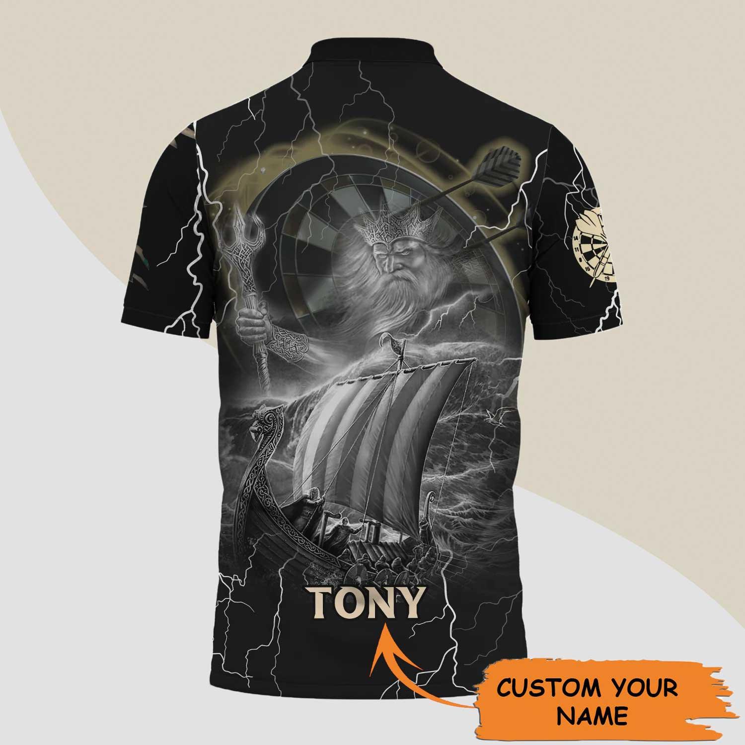Darts Custom Name Men Polo Shirt, Bullseye Dartboard Thunder Light Ocean Personalized Polo Shirts For Men, Apparel Gift For Darts Lover, Darts Team