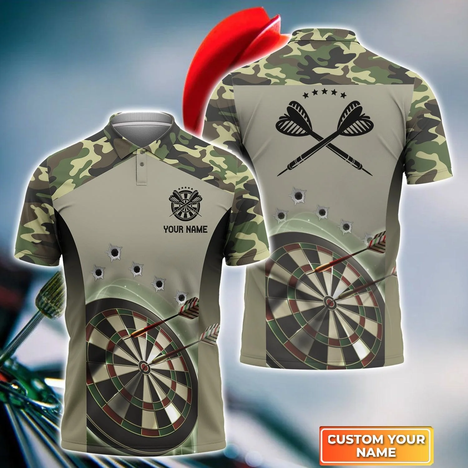 Darts Custom Name Men Polo Shirt, Dartboard Personalized Camo Men Polo Shirt Gift For Darts Lovers, Friend, Darts Team Player