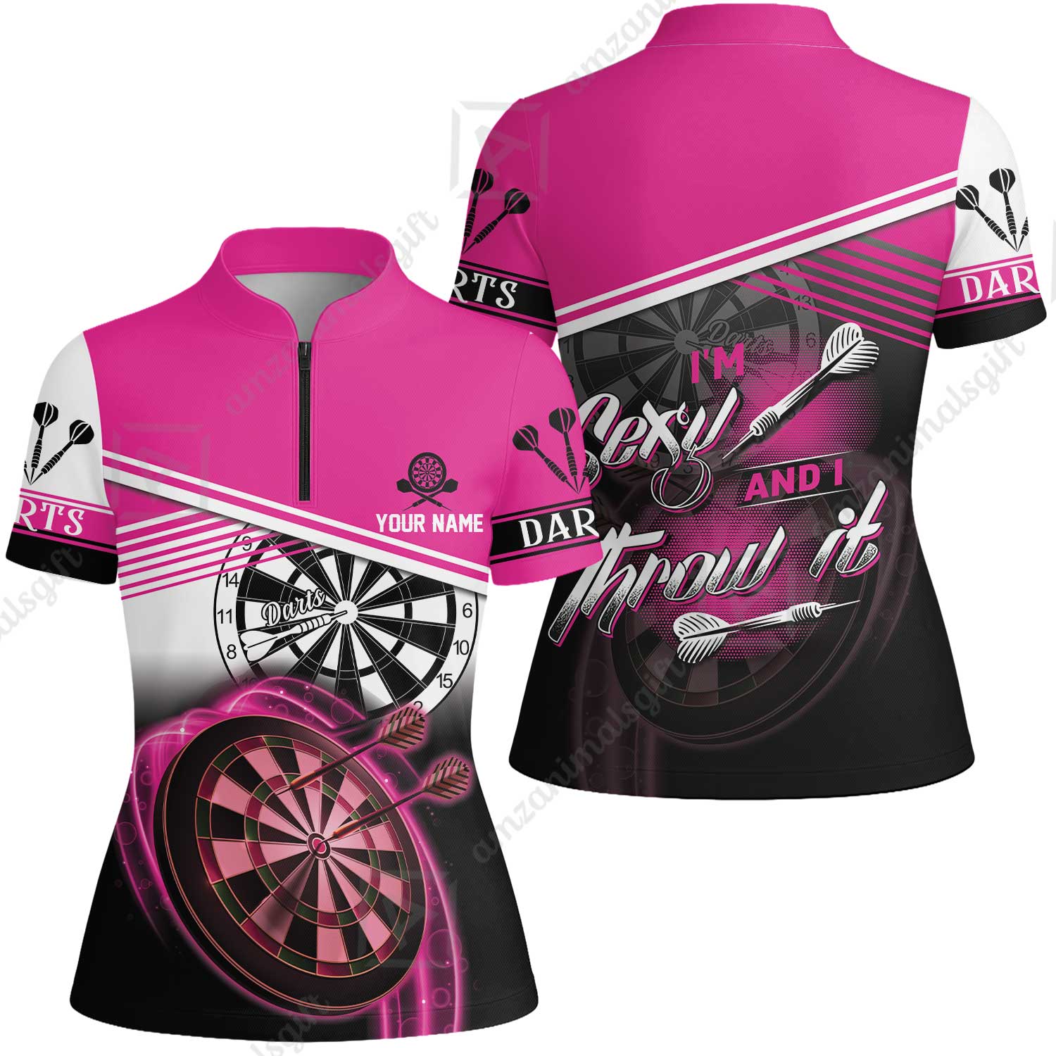 Darts Custom Name Men Polo Shirt, Dartboard Personalized Pink Men Polo Shirt Gift For Darts Lovers, Friend, Team, I'm Sexy And I Throw It - Image 12