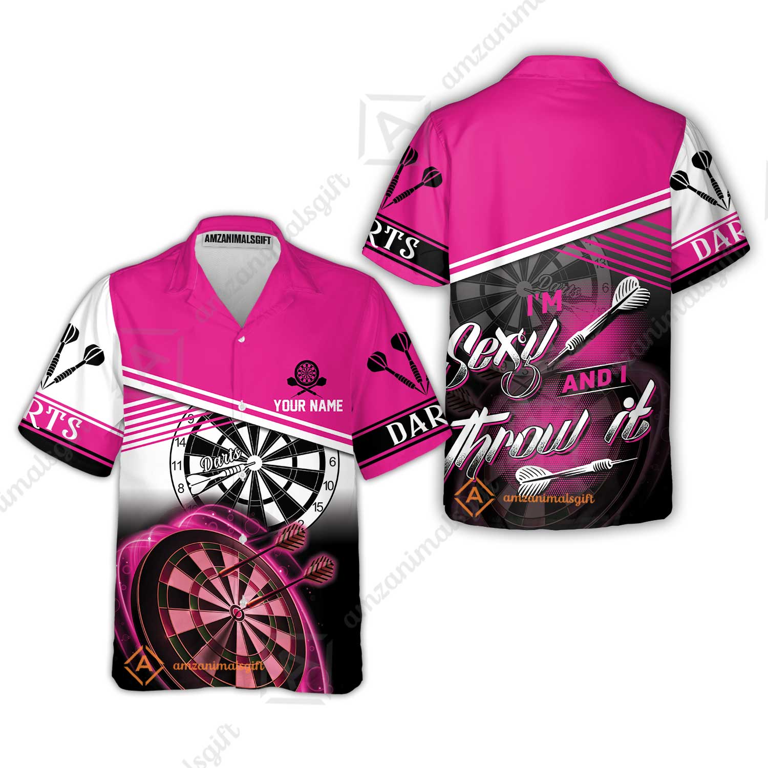 Darts Custom Name Men Polo Shirt, Dartboard Personalized Pink Men Polo Shirt Gift For Darts Lovers, Friend, Team, I'm Sexy And I Throw It - Image 2