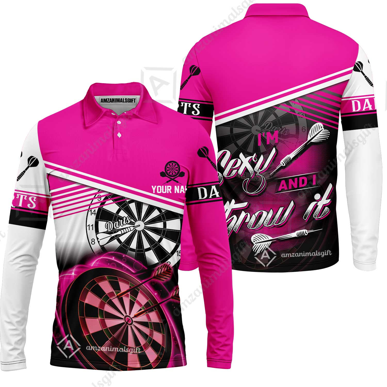 Darts Custom Name Men Polo Shirt, Dartboard Personalized Pink Men Polo Shirt Gift For Darts Lovers, Friend, Team, I'm Sexy And I Throw It - Image 4