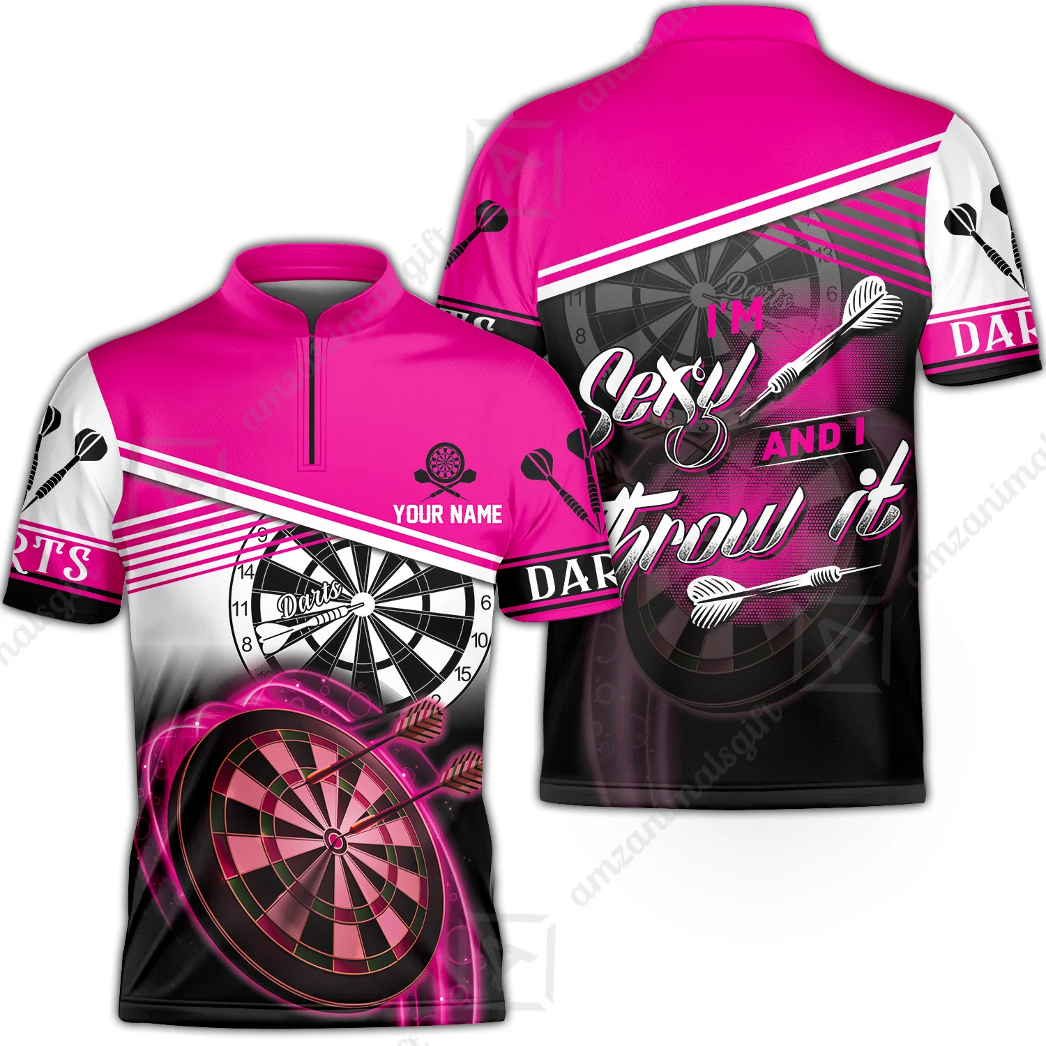 Darts Custom Name Men Polo Shirt, Dartboard Personalized Pink Men Polo Shirt Gift For Darts Lovers, Friend, Team, I'm Sexy And I Throw It - Image 5