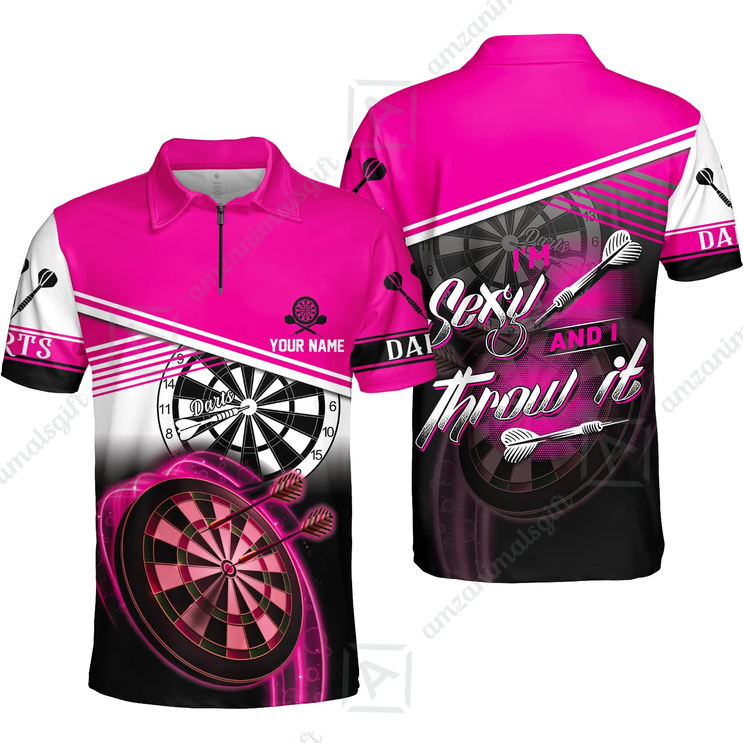 Darts Custom Name Men Polo Shirt, Dartboard Personalized Pink Men Polo Shirt Gift For Darts Lovers, Friend, Team, I'm Sexy And I Throw It - Image 7