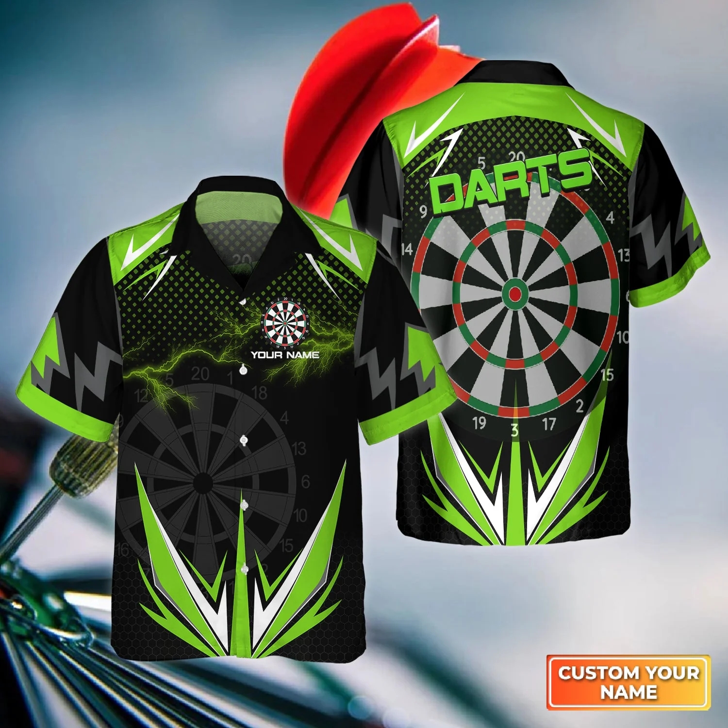 Darts Custom Name Men Polo Shirt, Green Darts Lightning Personalized Men Polo Shirt Gift For Darts Lovers, Friend, Darts Team Player - Image 5