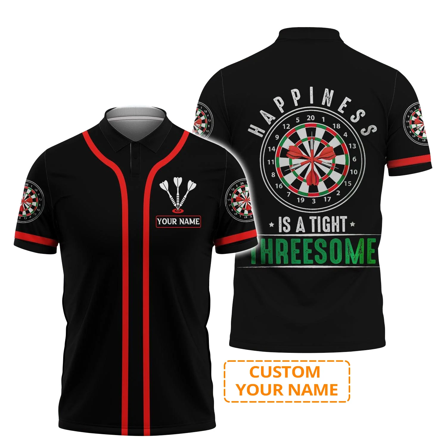 Darts Custom Name Men Polo Shirt, Happiness Is A Tight Threesome Personalized Men Polo Shirt Gift For Darts Lovers, Friend, Darts Team Player - Image 2