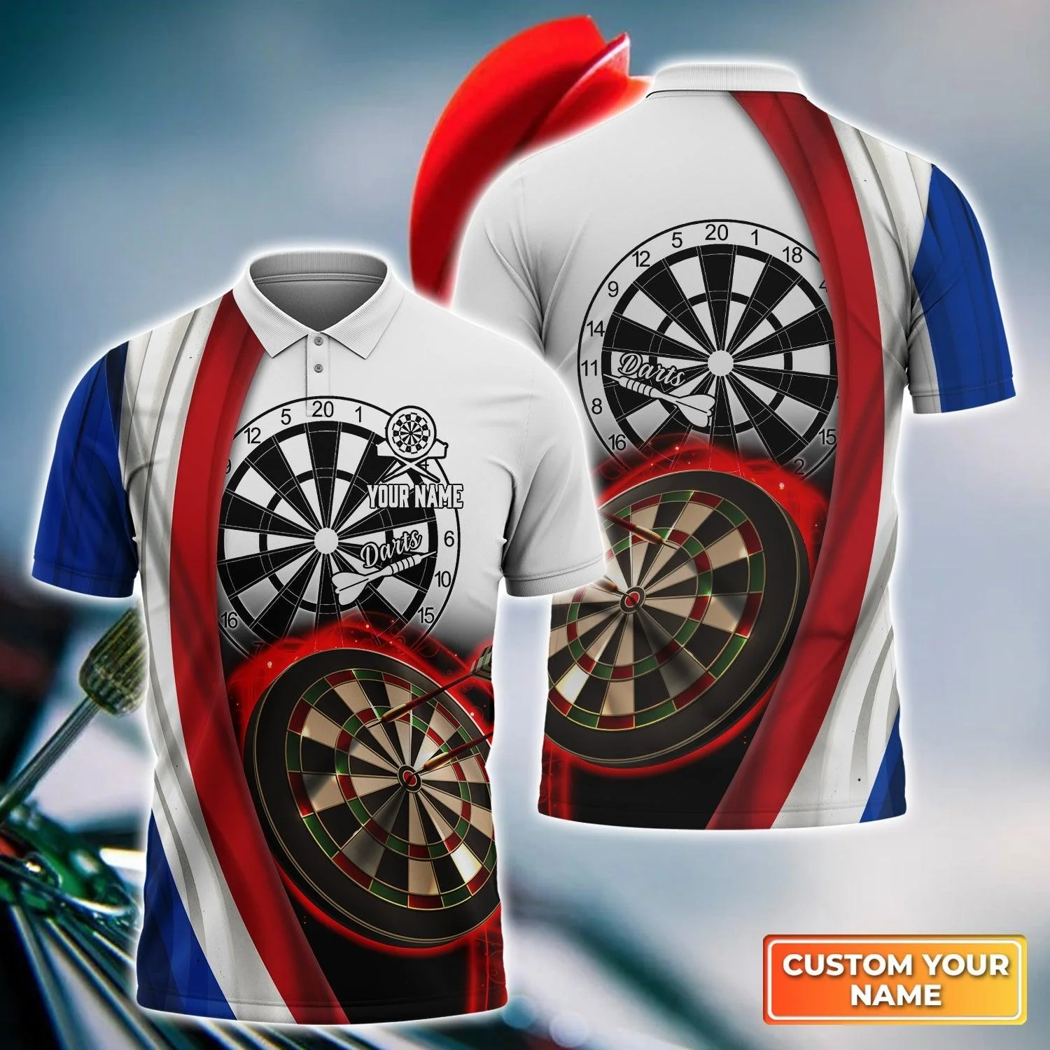 Darts Custom Name Men Polo Shirt, Netherlands Flag Dartboard Personalized Men Polo Shirt Gift For Darts Lovers, Friend, Darts Team Player