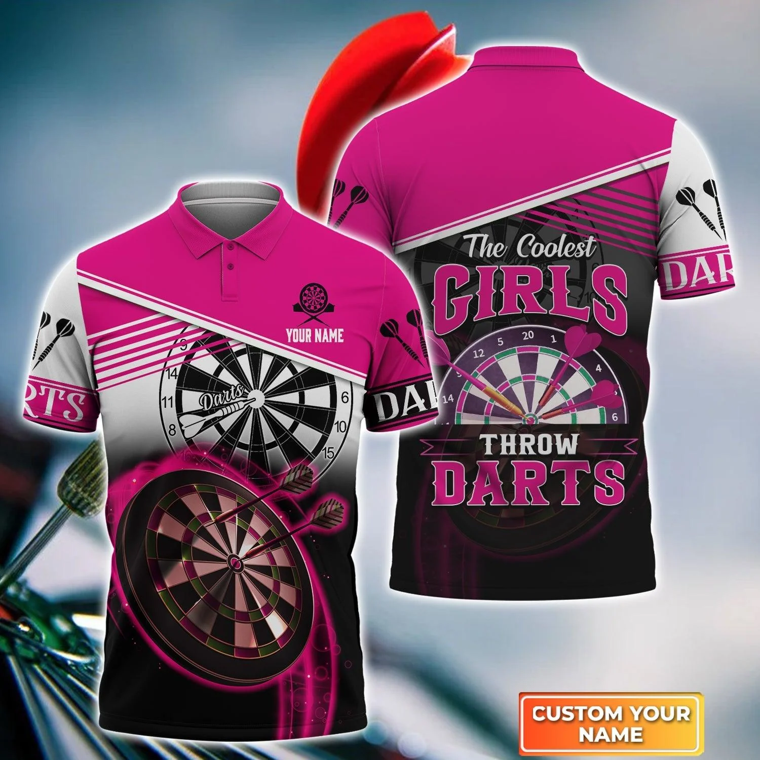 Darts Custom Name Men Polo Shirt, Personalized Jersey Men Polo Shirt For Darts Team Player Tad, Darts Lovers, The Coolest Girls Throw Darts