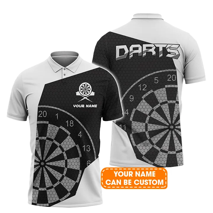 Darts Custom Name Men Polo Shirt, White Black Dart Board Personalized Men Polo Shirt Gift For Darts Lovers, Friend, Team, Darts Player - Image 2