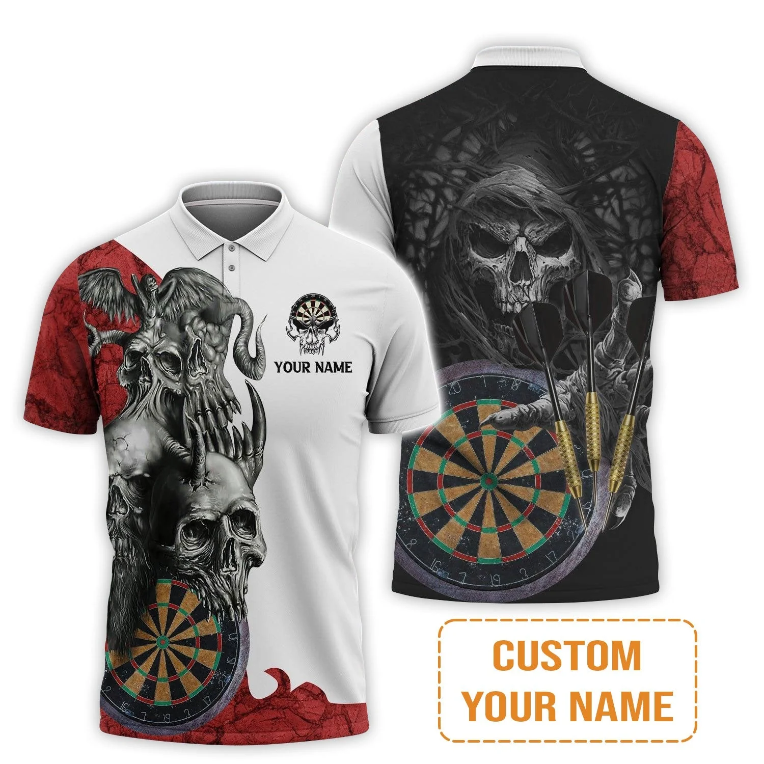 Darts Custom Name Sweater, Dartboard Skull Personalized Sweater - Image 4
