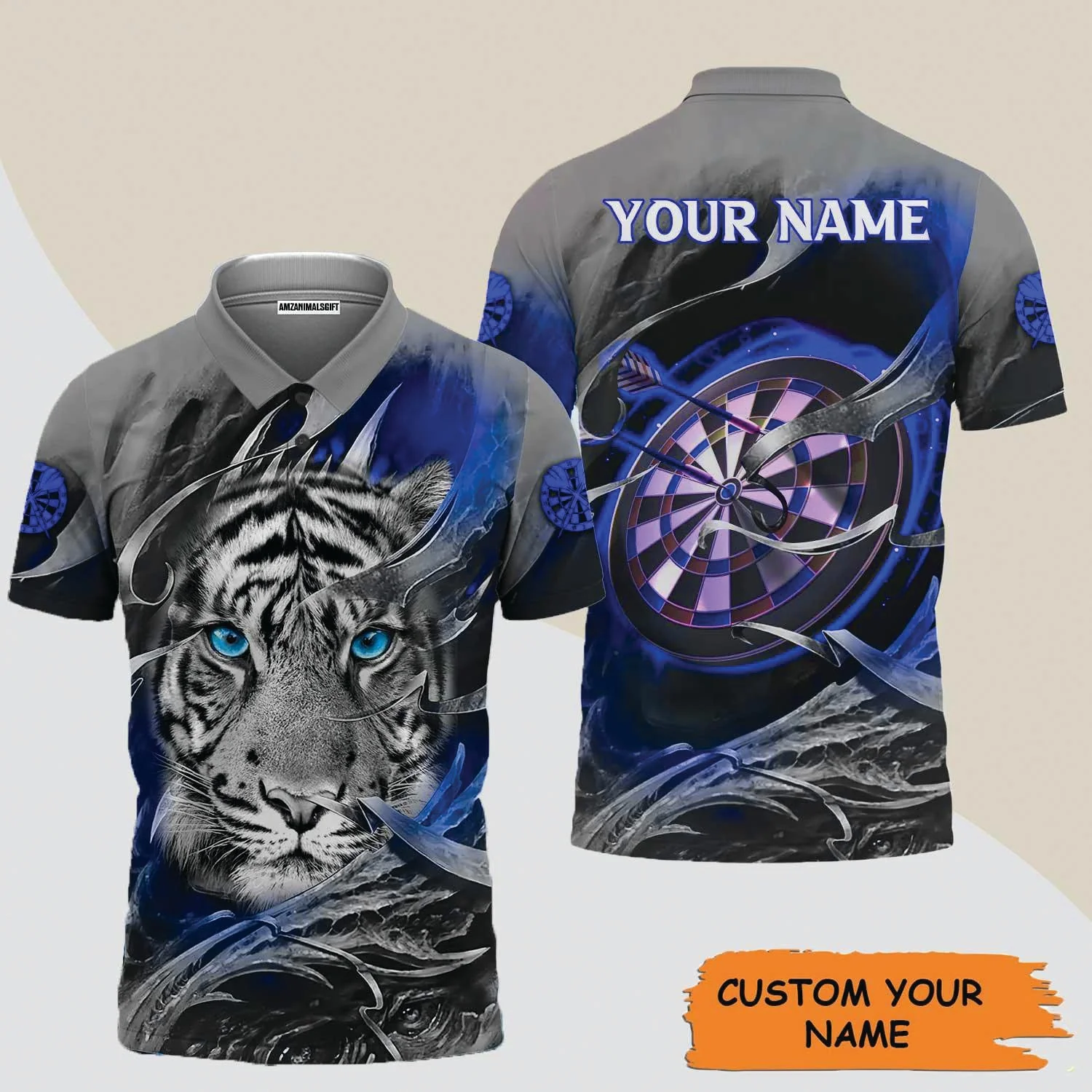 Darts Custom Name Sweatshirt, Blue Bullseye Dartboard Personalized Name Tiger And Darts Sweatshirt - Image 6