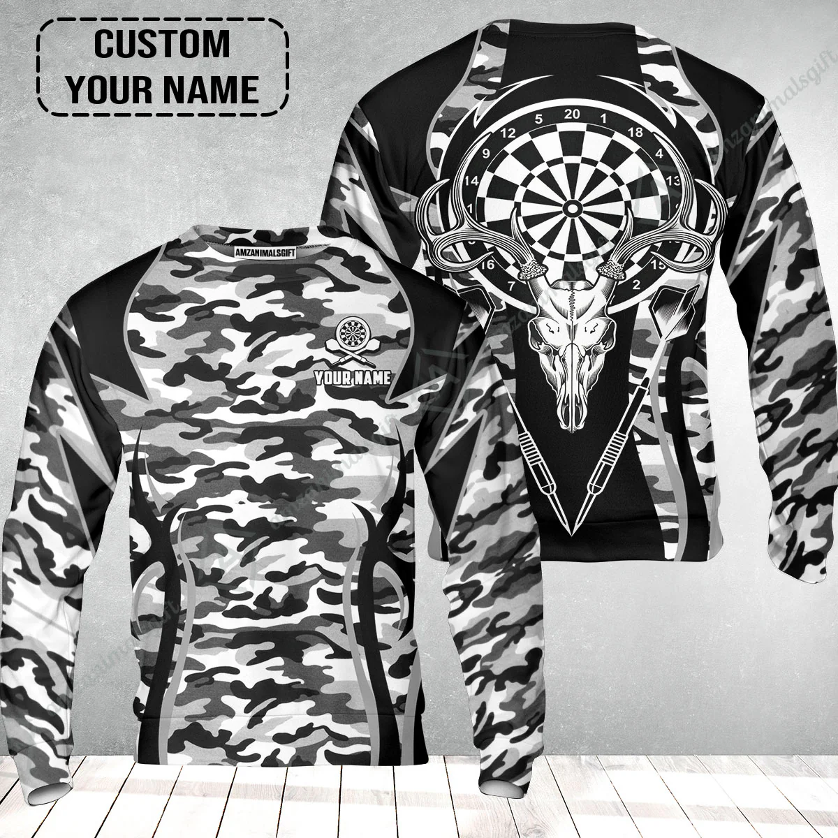 Darts Custom Name Sweatshirt, Camo Darts And Deer Personalized Sweatshirt - Image 2