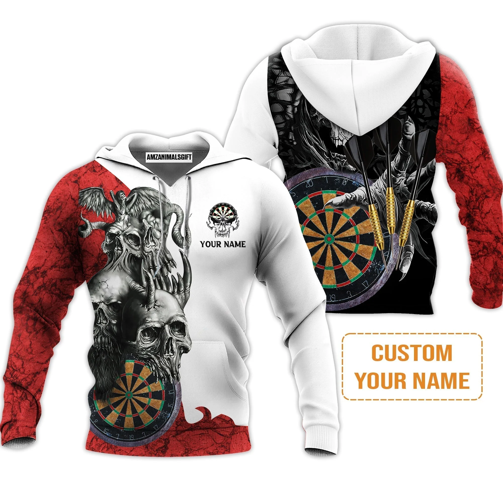 Darts Custom Name Sweatshirt, Dartboard Skull Personalized Sweatshirt - Image 3
