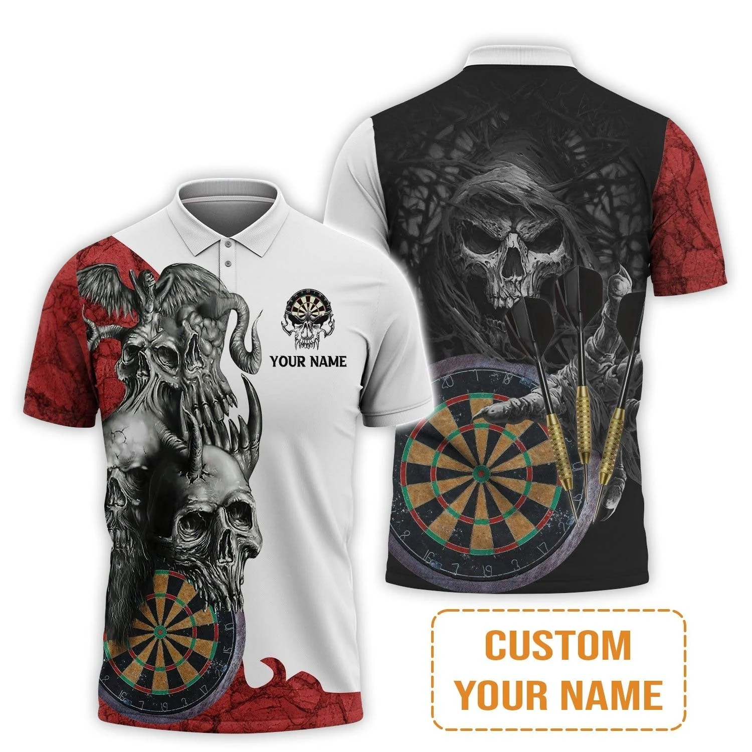Darts Custom Name Sweatshirt, Dartboard Skull Personalized Sweatshirt - Image 6