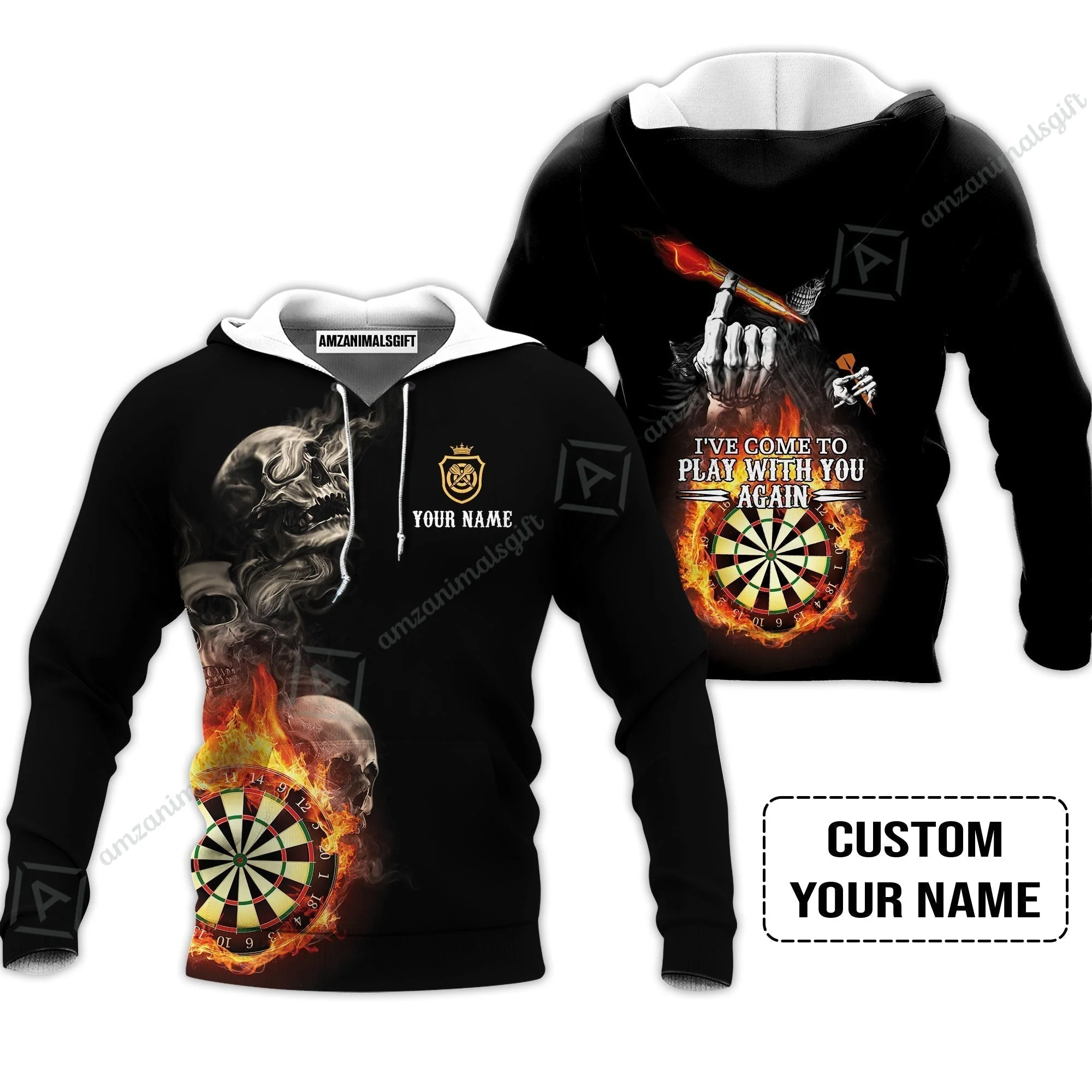 Darts Custom Name T-Shirt, Skull Personalized T-Shirt, Hello Darkness My Old Friend I've Come To Play With You Again - Image 6