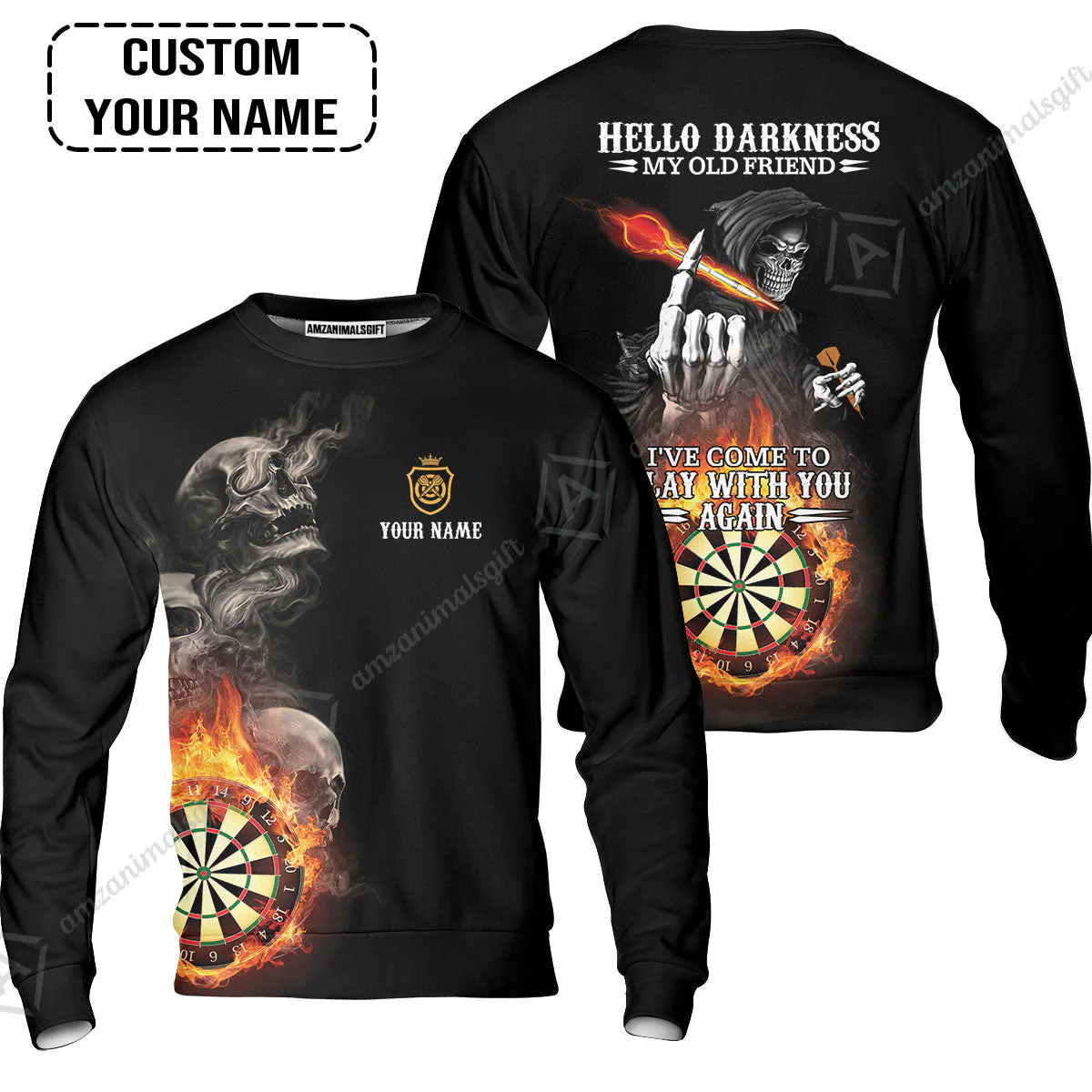 Darts Custom Name Women Polo Shirt, Skull Personalized Women Polo Shirt, Hello Darkness My Old Friend I've Come To Play With You Again - Image 3