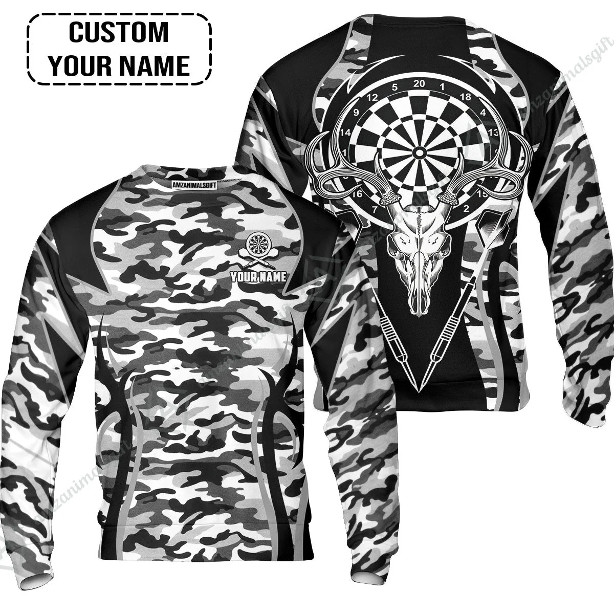Darts Custom Name Zip Polo Shirt, Camo Darts And Deer Personalized Zip Polo Shirt - Image 6