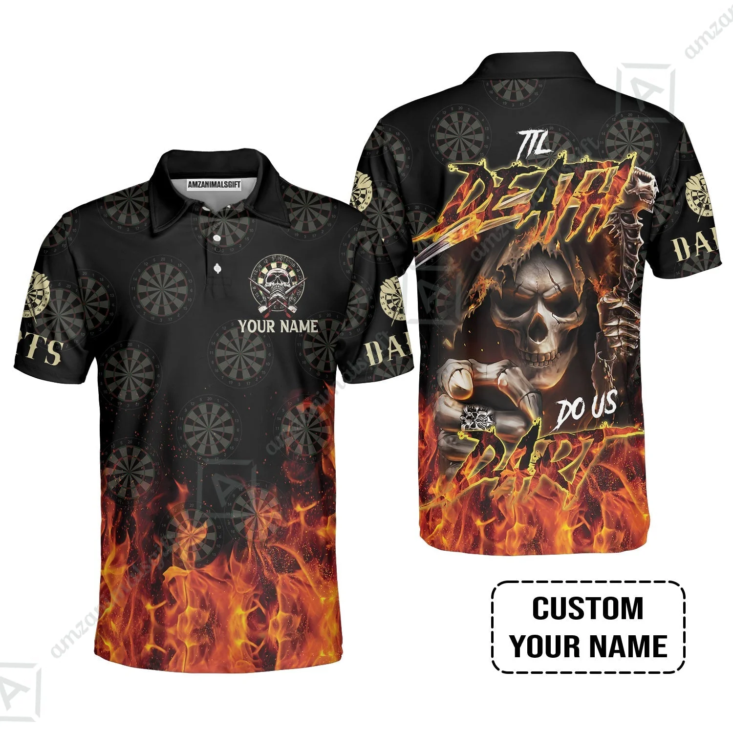 Darts Custom Name Zip Polo Shirt - Til Death Do Us Dart Dartboard Personalized Zip Polo Shirt - Image 4