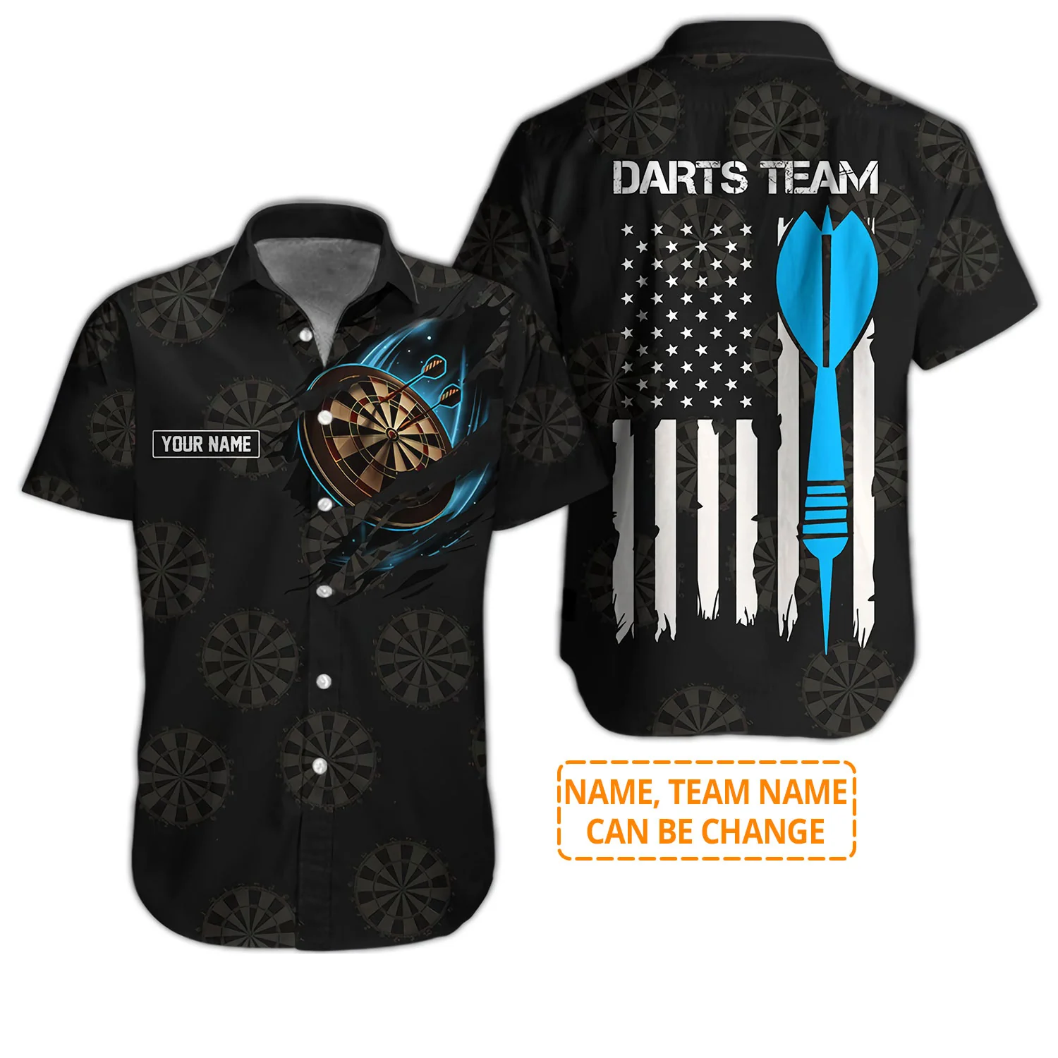 Darts Hawaiian Shirt Custom Name, Darts Team American Flag Personalized Aloha Hawaiian Shirts - Gift For Friend, Family - Image 2