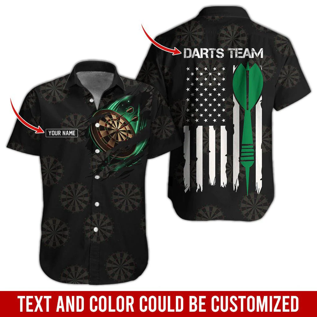 Darts Hawaiian Shirt Custom Name, Darts Team American Flag Personalized Aloha Hawaiian Shirts - Gift For Friend, Family - Image 3