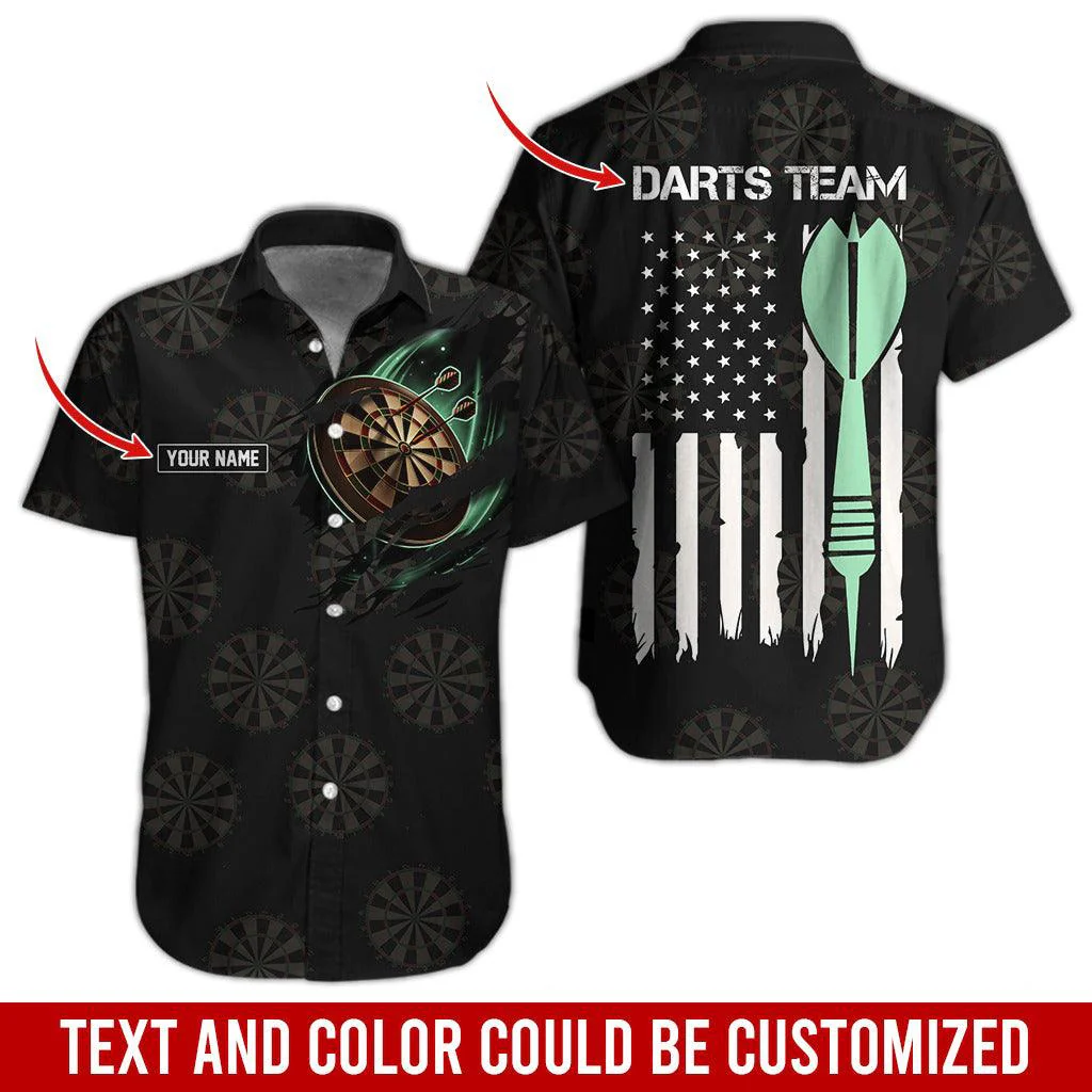 Darts Hawaiian Shirt Custom Name, Darts Team American Flag Personalized Aloha Hawaiian Shirts - Gift For Friend, Family - Image 9