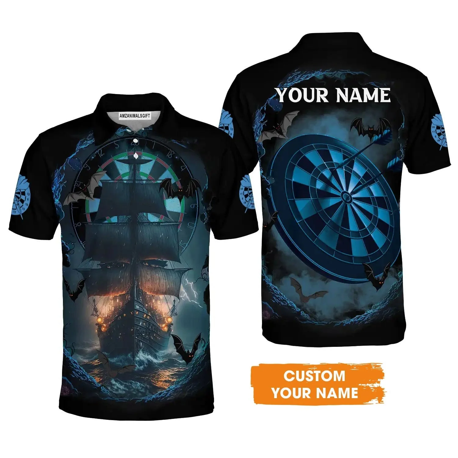 Darts Long Sleeve Shirt Customized Name, Sailboat & Bats Cave With Dartboard Long Sleeve Shirt - Gift For Darts Players, Darts Lovers - Image 5