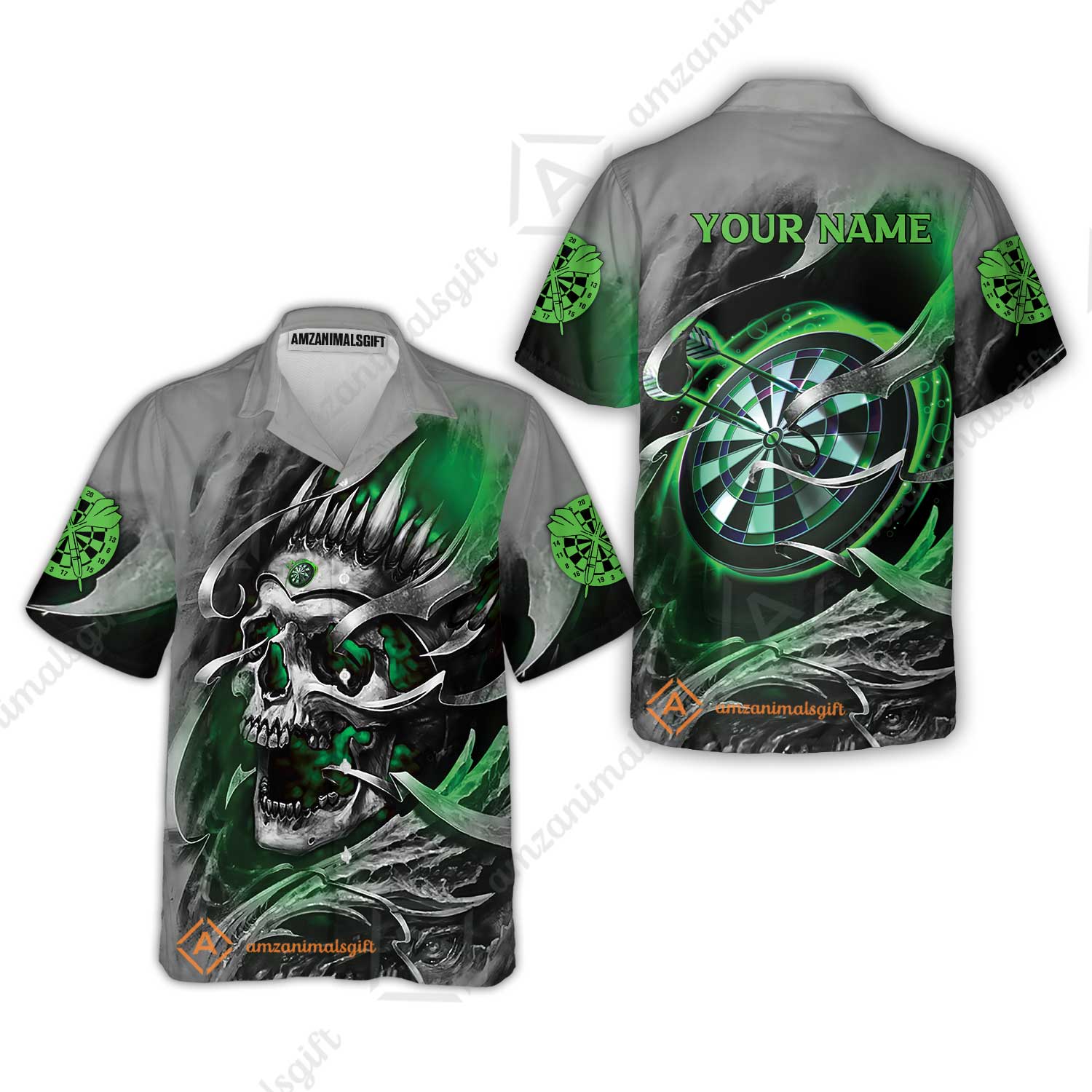 Darts Men Polo Shirt Custom Name - Green Skull Dartboard Personalized Polo Shirt For Men - Gift For Darts Player, Friend, Family - Image 6