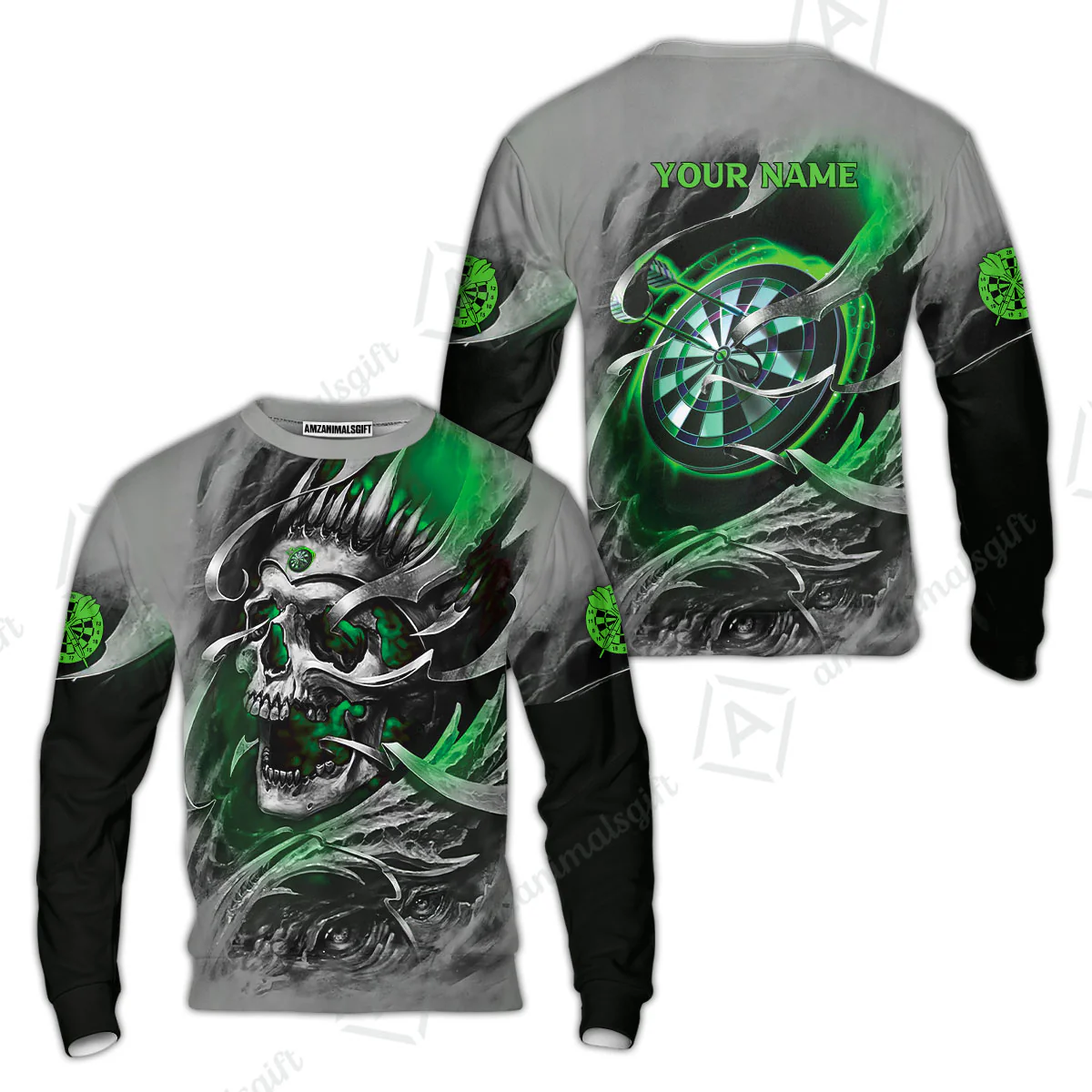 Darts Men Polo Shirt Custom Name - Green Skull Dartboard Personalized Polo Shirt For Men - Gift For Darts Player, Friend, Family - Image 9
