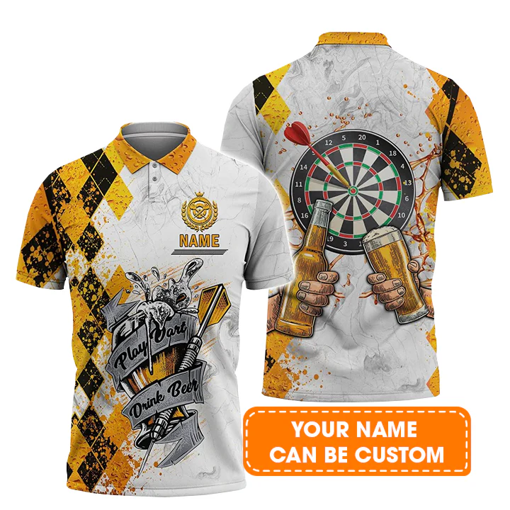 Darts Personalised Sweater, Play Dart Drink Beer Argyle Pattern Custom Name Sweater - Image 4