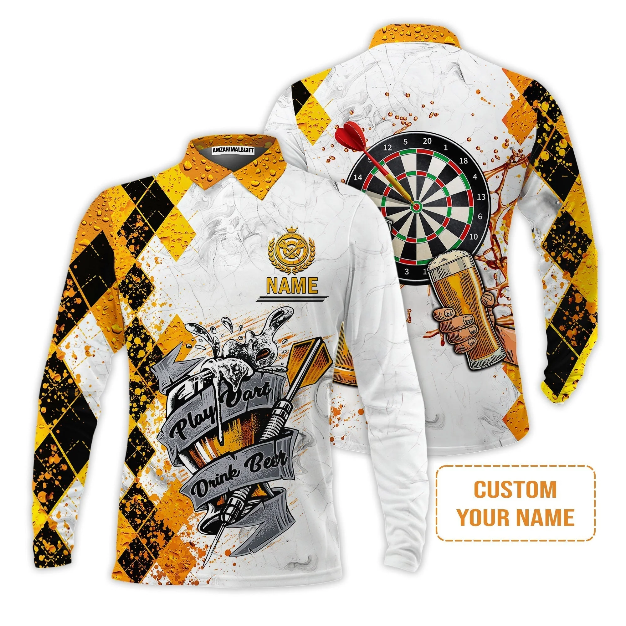 Darts Personalised Sweatshirt, Play Dart Drink Beer Argyle Pattern Custom Name Sweatshirt - Image 5