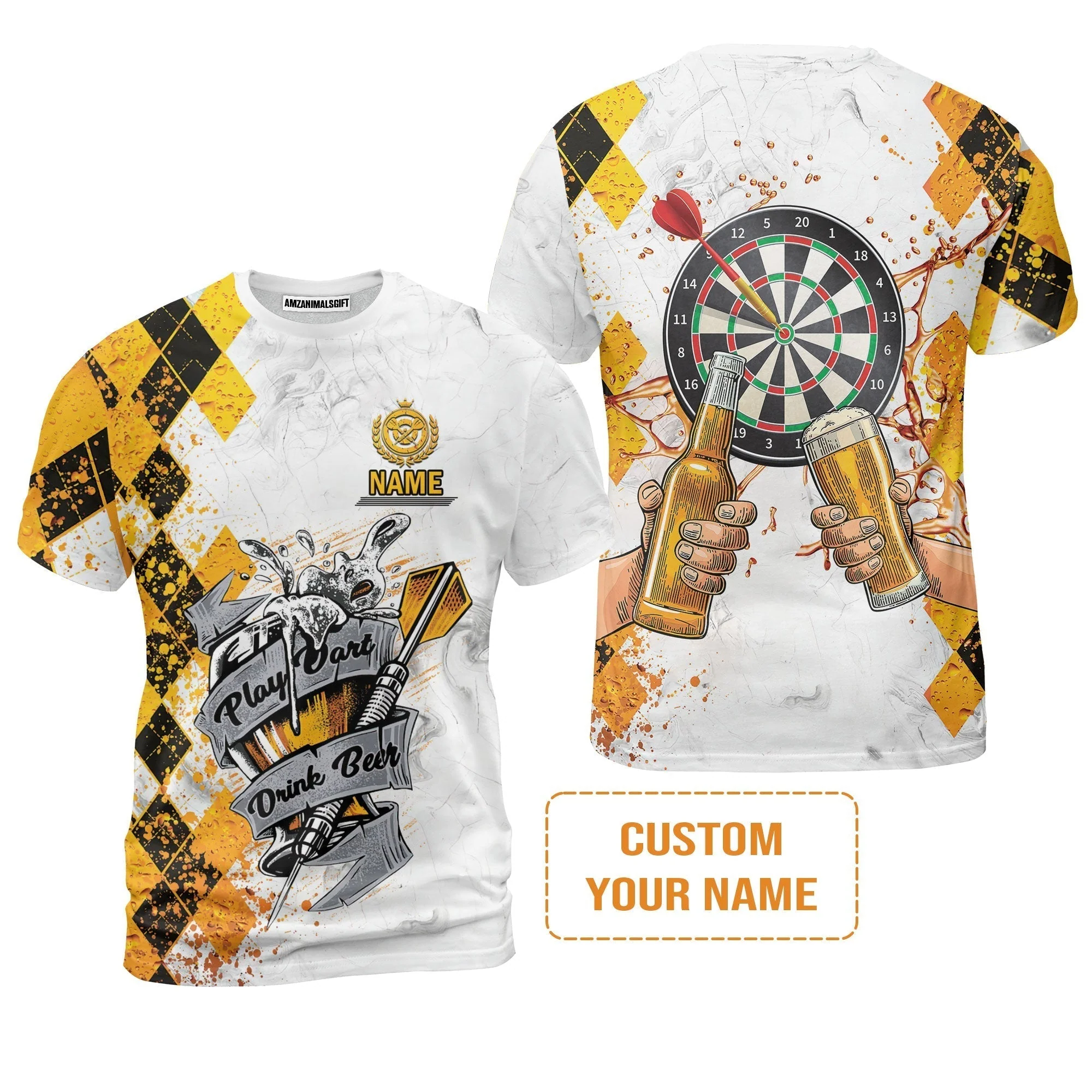 Darts Personalised Sweatshirt, Play Dart Drink Beer Argyle Pattern Custom Name Sweatshirt - Image 7