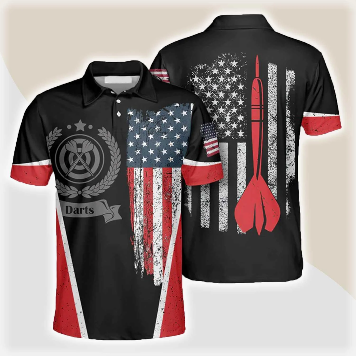 Darts Polo Shirt, Dartboard and American Flag Team Polo Shirt, Darts Polo Shirt For Men - Perfect Gift For Darts Lovers, Darts Players