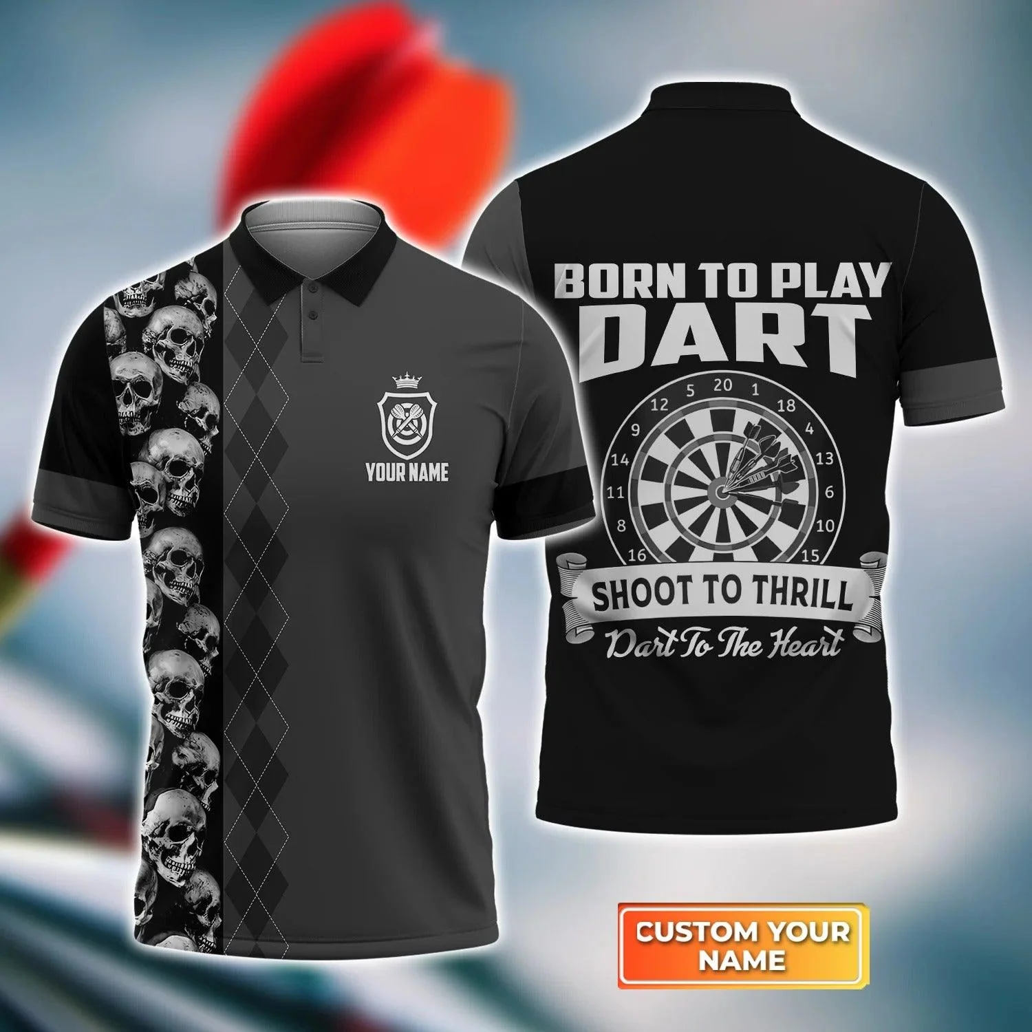 Darts Polo Shirts Personalised, Skull Dart Men Polo Shirt, Born To Play Dart Custom Name Men Polo Shirt - Perfect Gift For Men, Darts Player