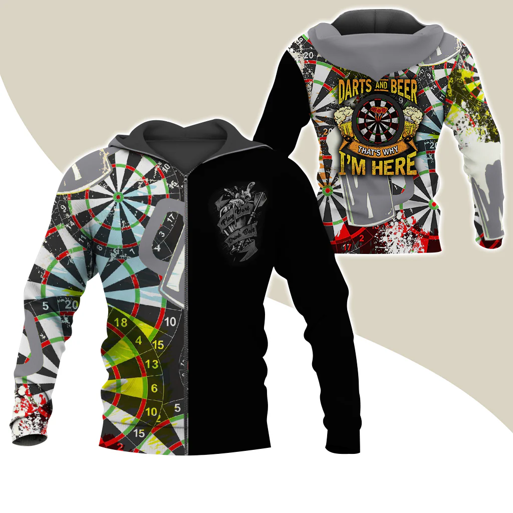 Darts Premium Zip Hoodie, Darts & Beer That’s Why I’m Here Zip Hoodie For Men & Women - Gift For Darts Lovers, Darts Players - Image 2