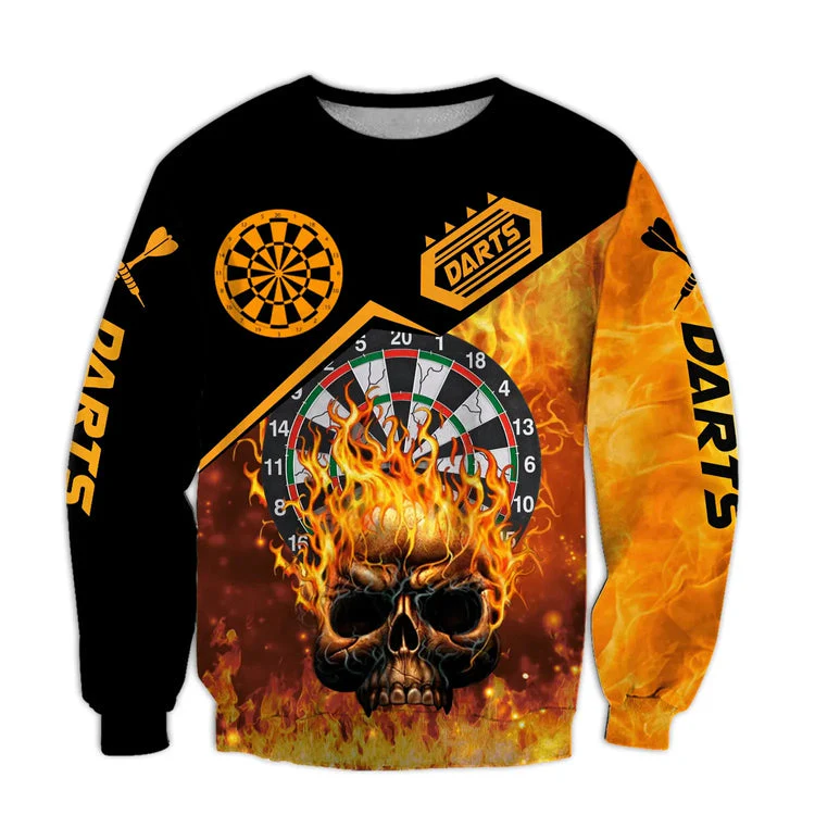 Darts Skull And Fire Premium Hoodie Customized Name Dartboard Fire Pattern, Perfect Outfit For Darts Players Uniforms, Darts Lovers, Team - Image 4
