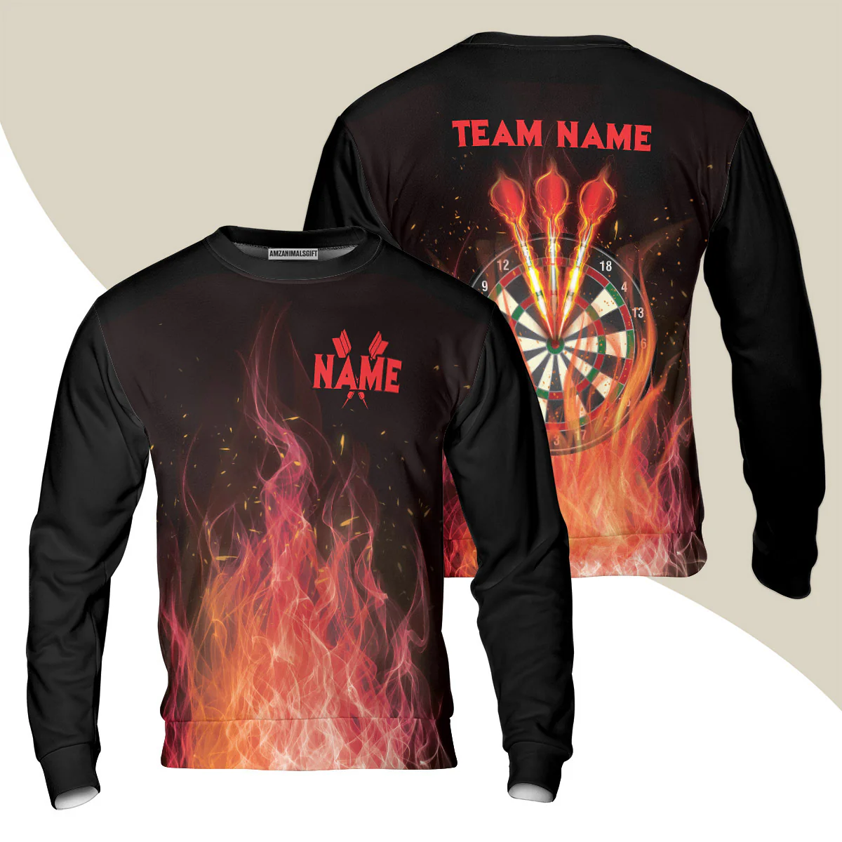 Darts Sweatshirt Custom Name And Team Name, Darts Flame Player Uniform, Personalized Shirt For Darts Lovers, Darts Players - Image 2