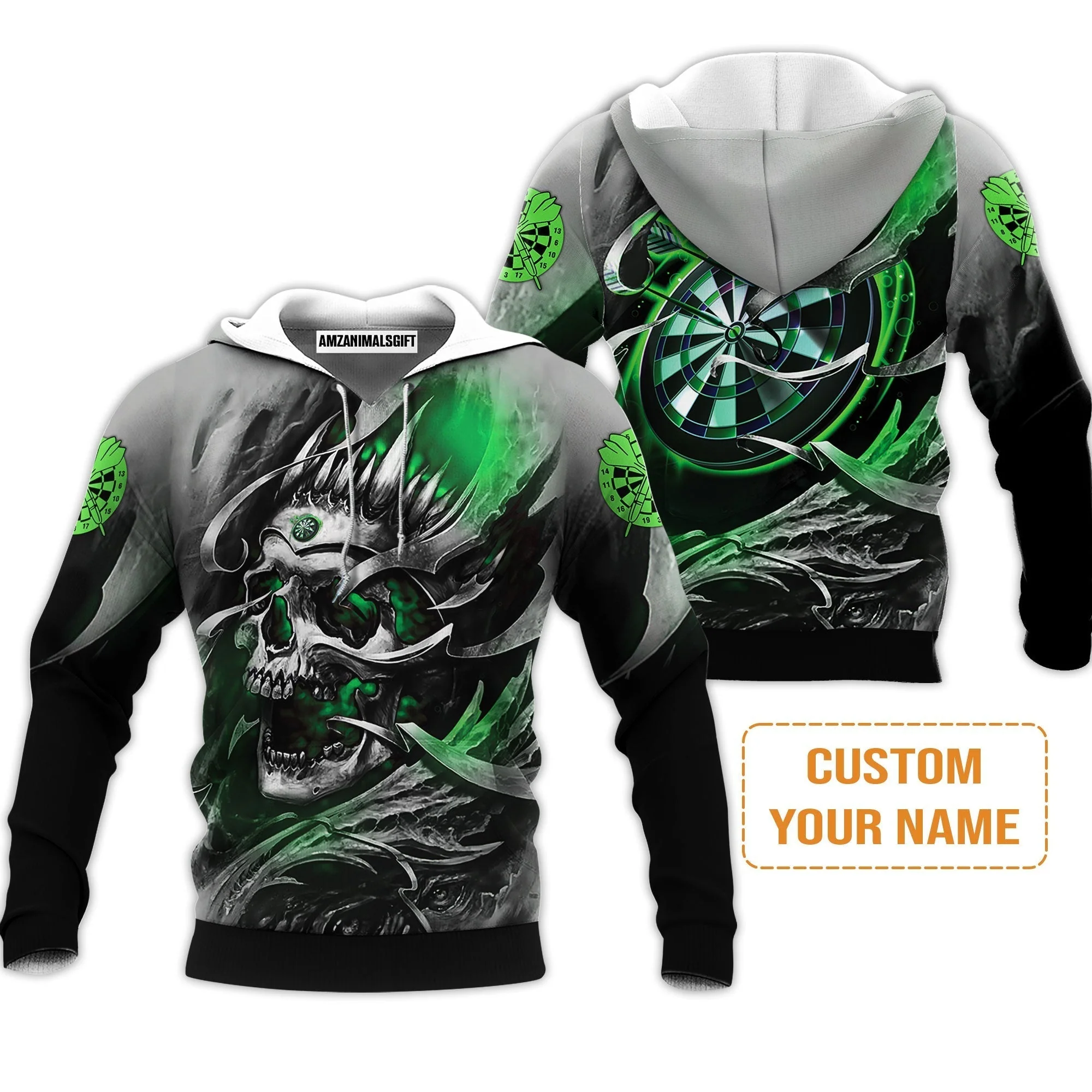 Darts Sweatshirt Custom Name - Green Skull Dartboard Personalized Sweatshirt For Men - Image 3