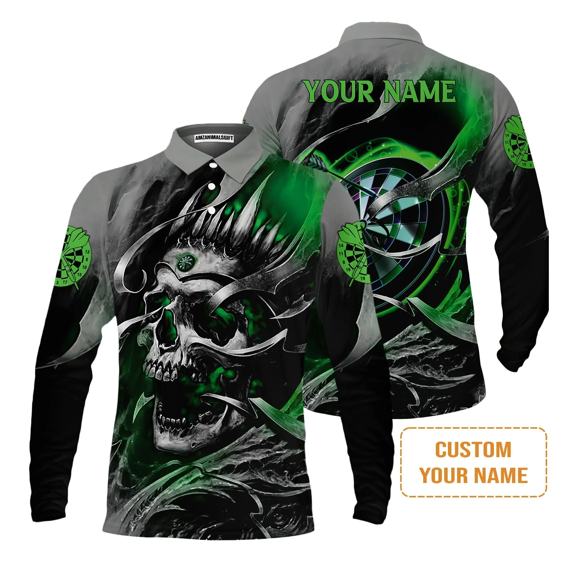 Darts Sweatshirt Custom Name - Green Skull Dartboard Personalized Sweatshirt For Men - Image 5