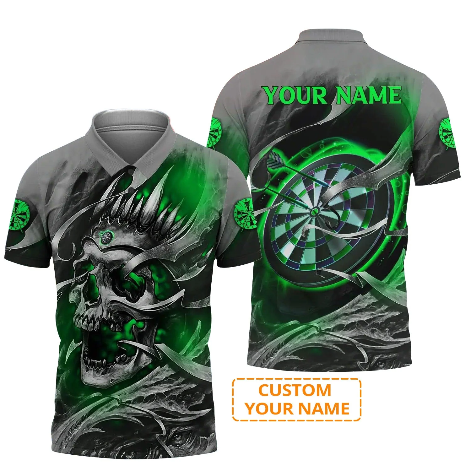 Darts Sweatshirt Custom Name - Green Skull Dartboard Personalized Sweatshirt For Men - Image 6