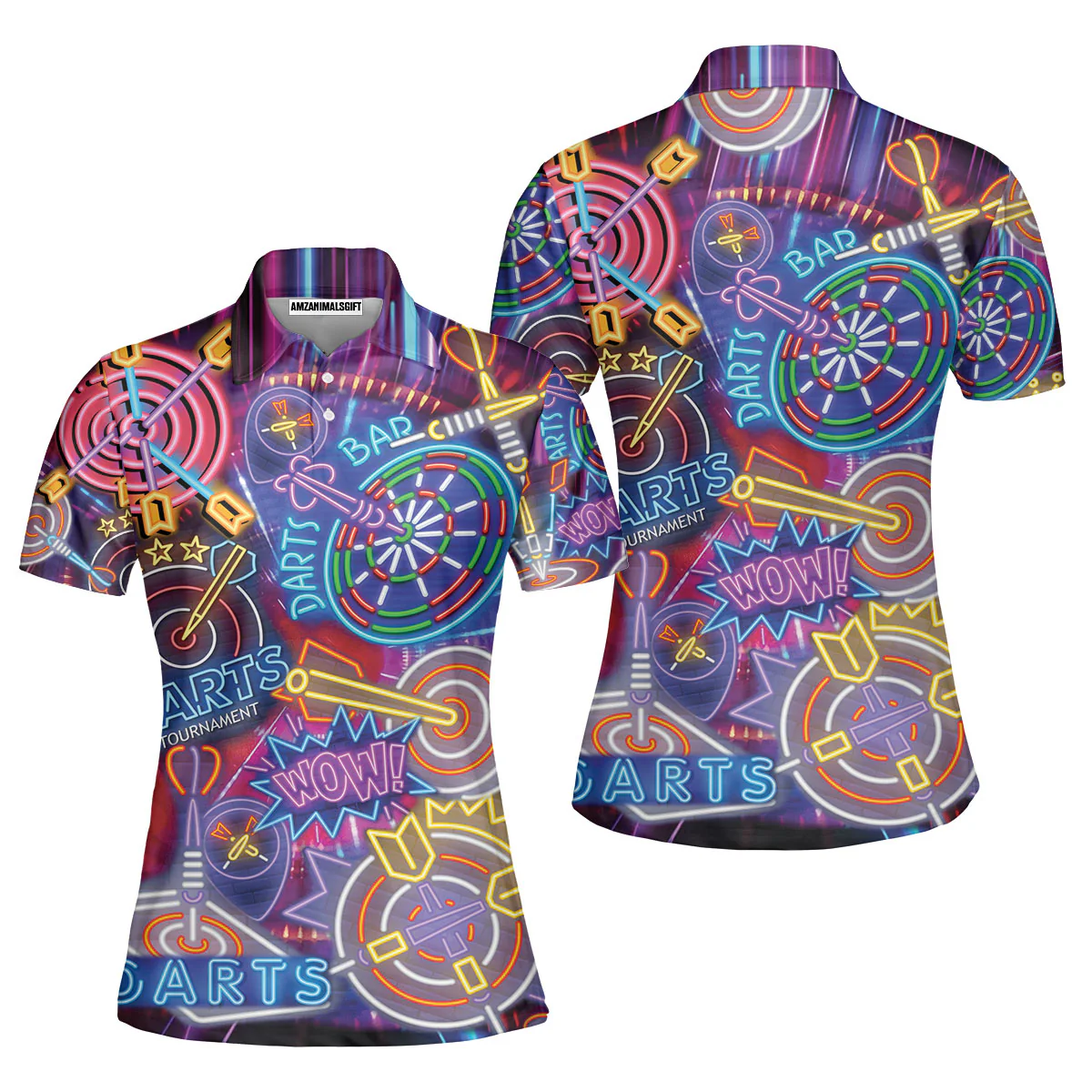 Darts Hawaiian Shirt, Neon Dartboard Hawaiian Shirt For Men Women, Gift For Friend, Darts Lovers, Team, Darts Players - Image 3