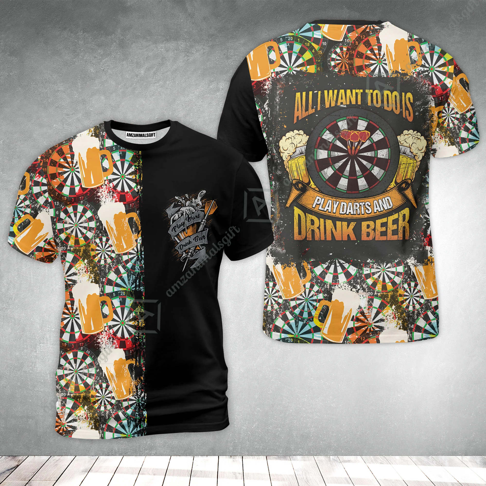 Darts T-Shirt, Play Darts And Drink Beer, Colorful Summer Darts T-Shirt - Image 2