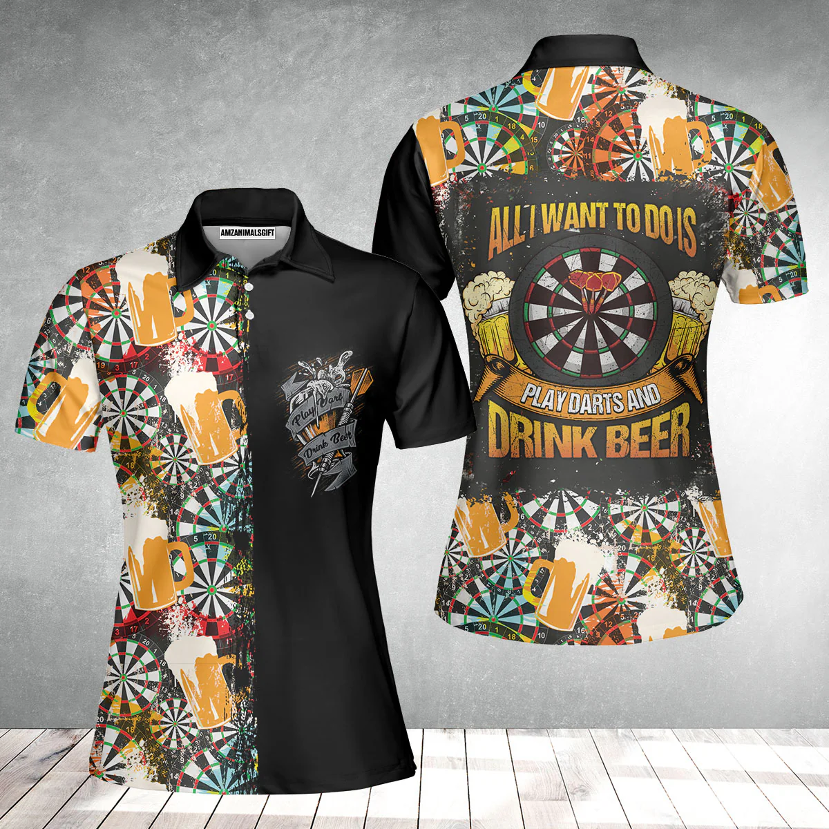 Darts Women Polo Shirt, Play Darts And Drink Beer, Colorful Summer Darts Women Polo Shirt - Image 2