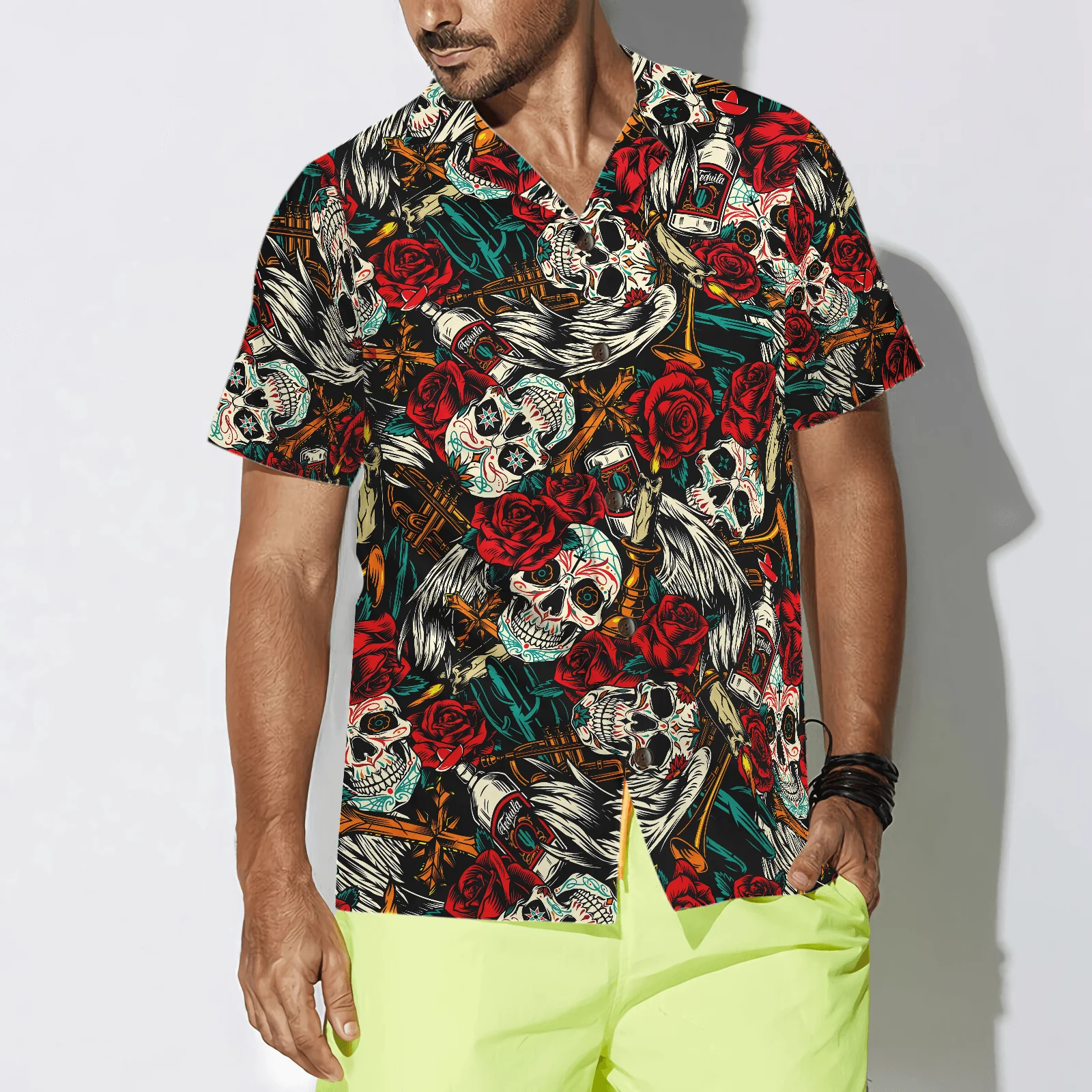 Day Of The Dead Skull Hawaiian Shirt, Best Skull Red Rose Colorful Summer Aloha Shirt For Men Women, Perfect Gift For Friend, Family, Husband, Wife - Image 4