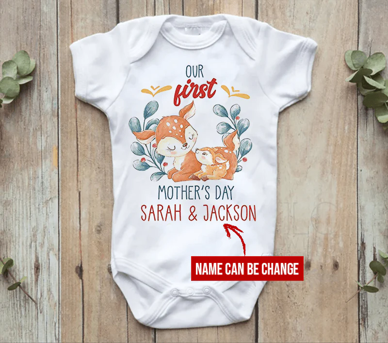 Deer Baby Onesies, Personalized Mother's Day Matching Tee Gift for Mom and Baby Newborn Onesies - Perfect Gift For Baby, Baby Gift Onesie