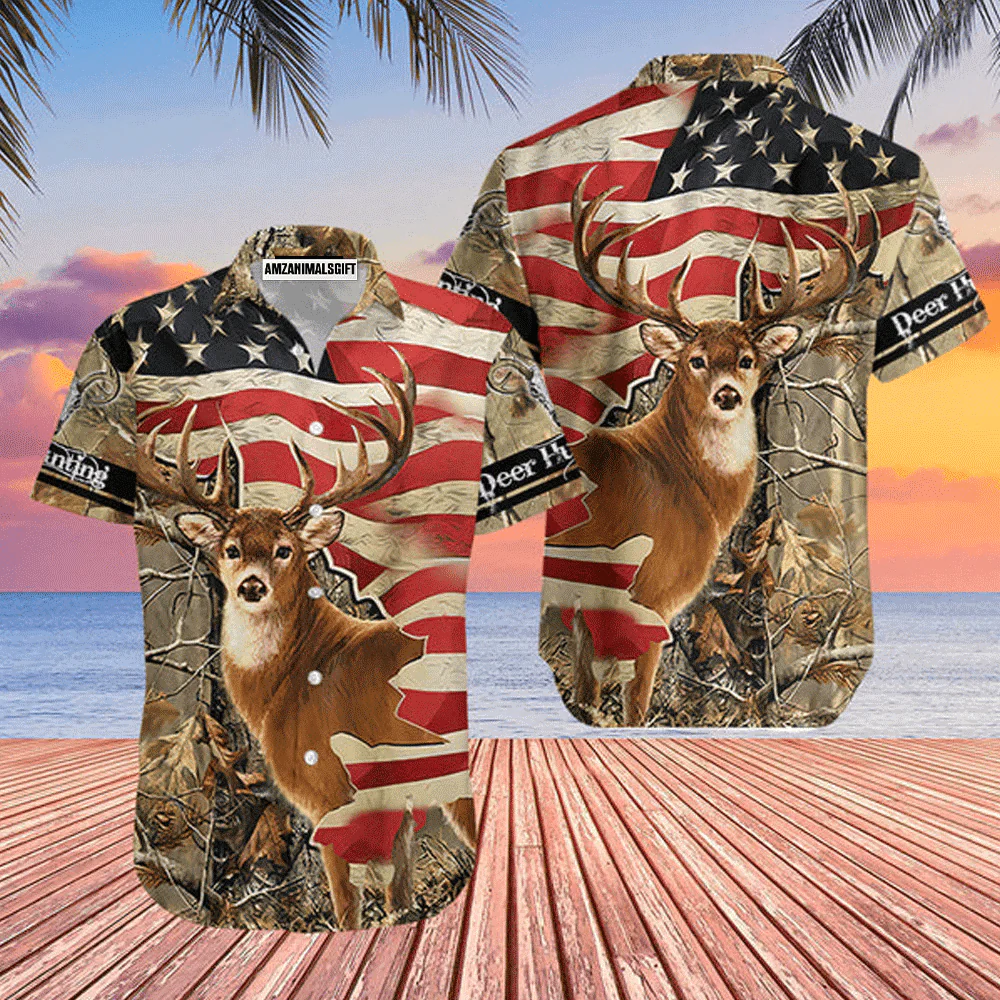 Deer Hunting American Flag Aloha Hawaiian Shirts For Men Women, 4th Of July Gift For Summer, Friend, Family, Independence Day - Image 2