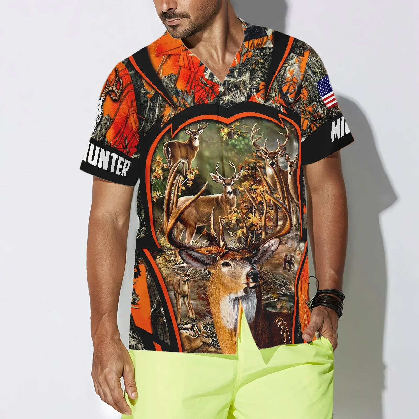 Deer Hunting Custom Name Hawaiian Shirt, Personalized American Flag Aloha Shirts For Men Women, Perfect Gift For Husband, Wife, Boyfriend, Friend - Image 4