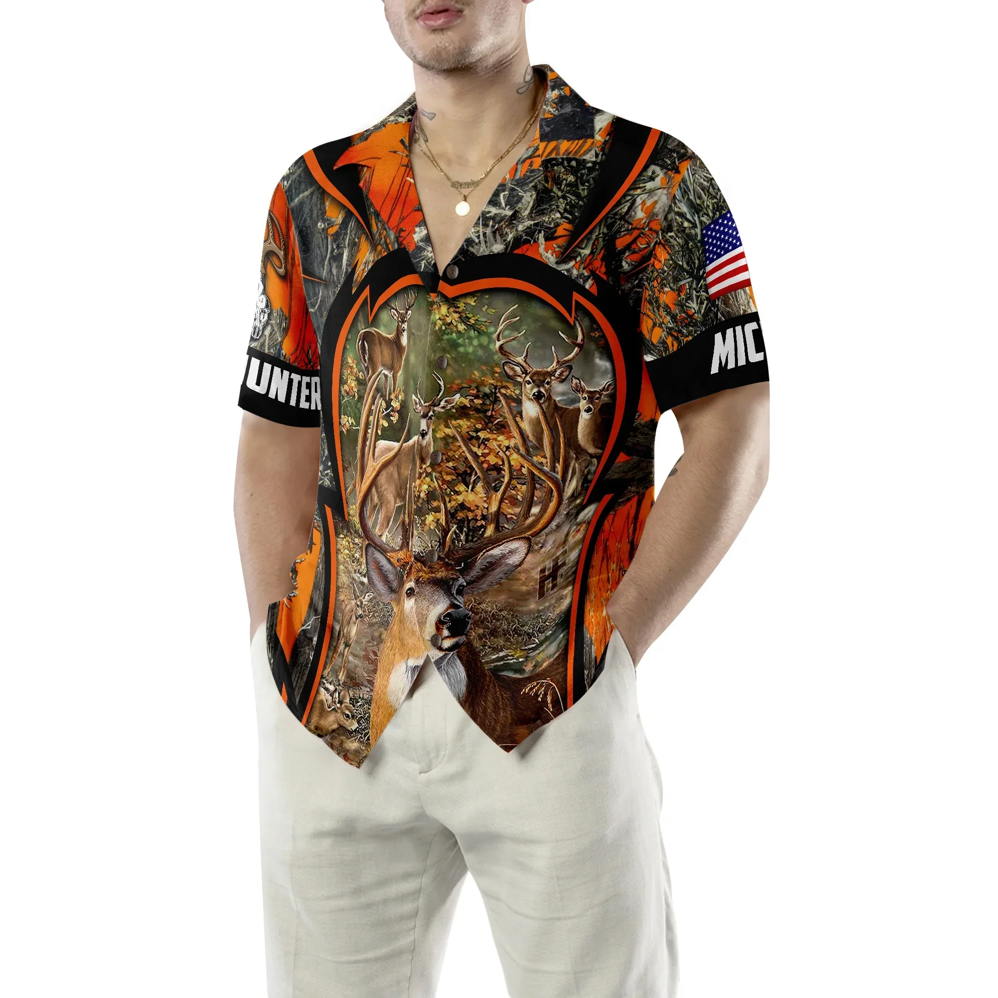 Deer Hunting Custom Name Hawaiian Shirt, Personalized American Flag Aloha Shirts For Men Women, Perfect Gift For Husband, Wife, Boyfriend, Friend - Image 6