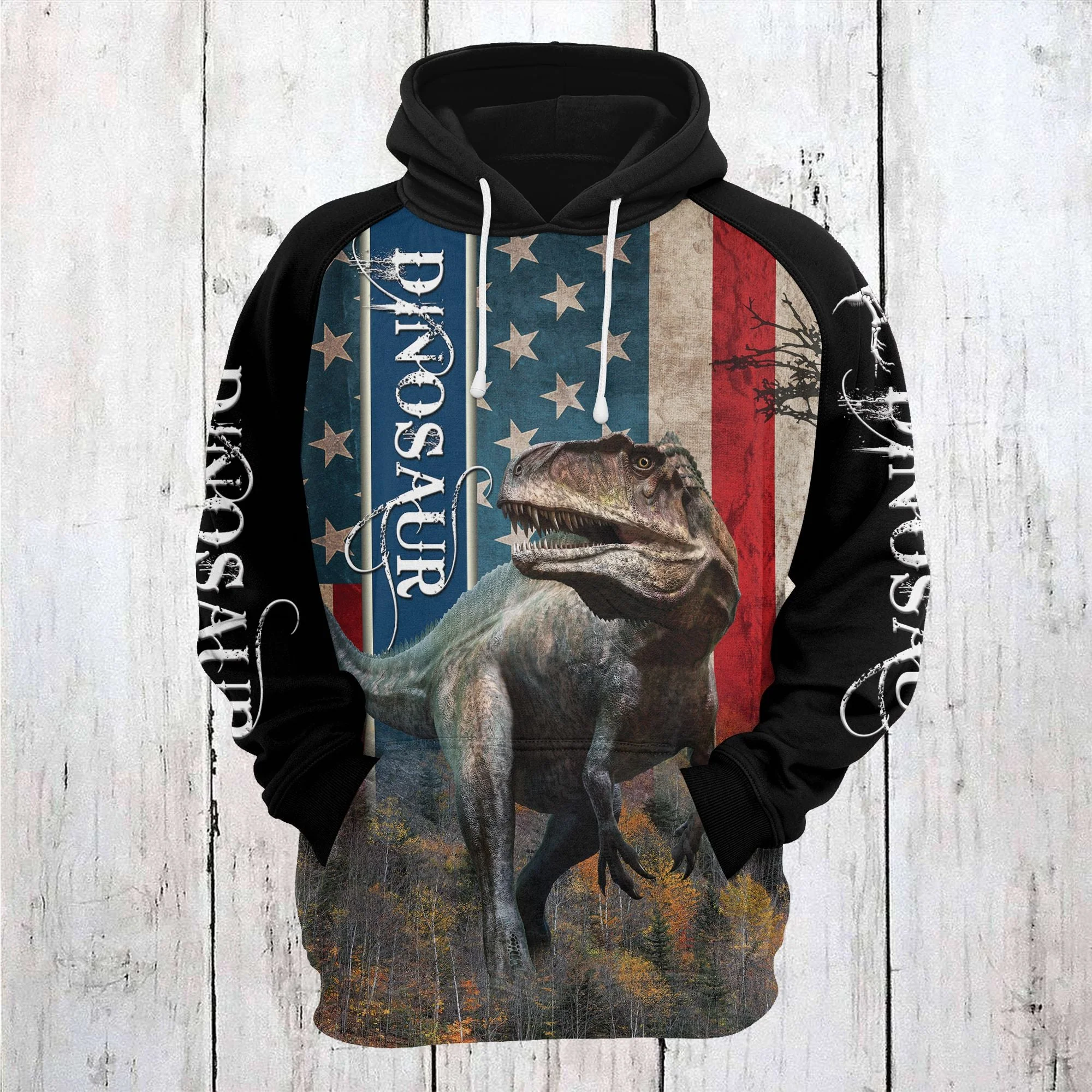 Dinosaur Awesome American Flag Pullover Premium Hoodie, Perfect Outfit For Men And Women On Christmas New Year Autumn Winter - Image 2