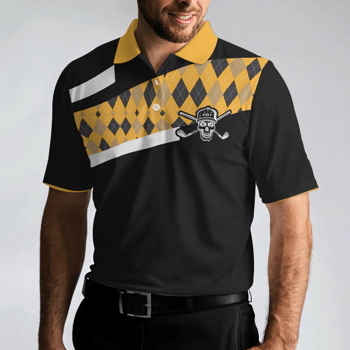 Disc Golf & Beer Make Me Happy Polo Shirt, Yellow Plaid Pattern Disc Golf Shirt, Funny Disc Golf Shirt With Sayings, Golf Gift For Men, Golfers - Image 4