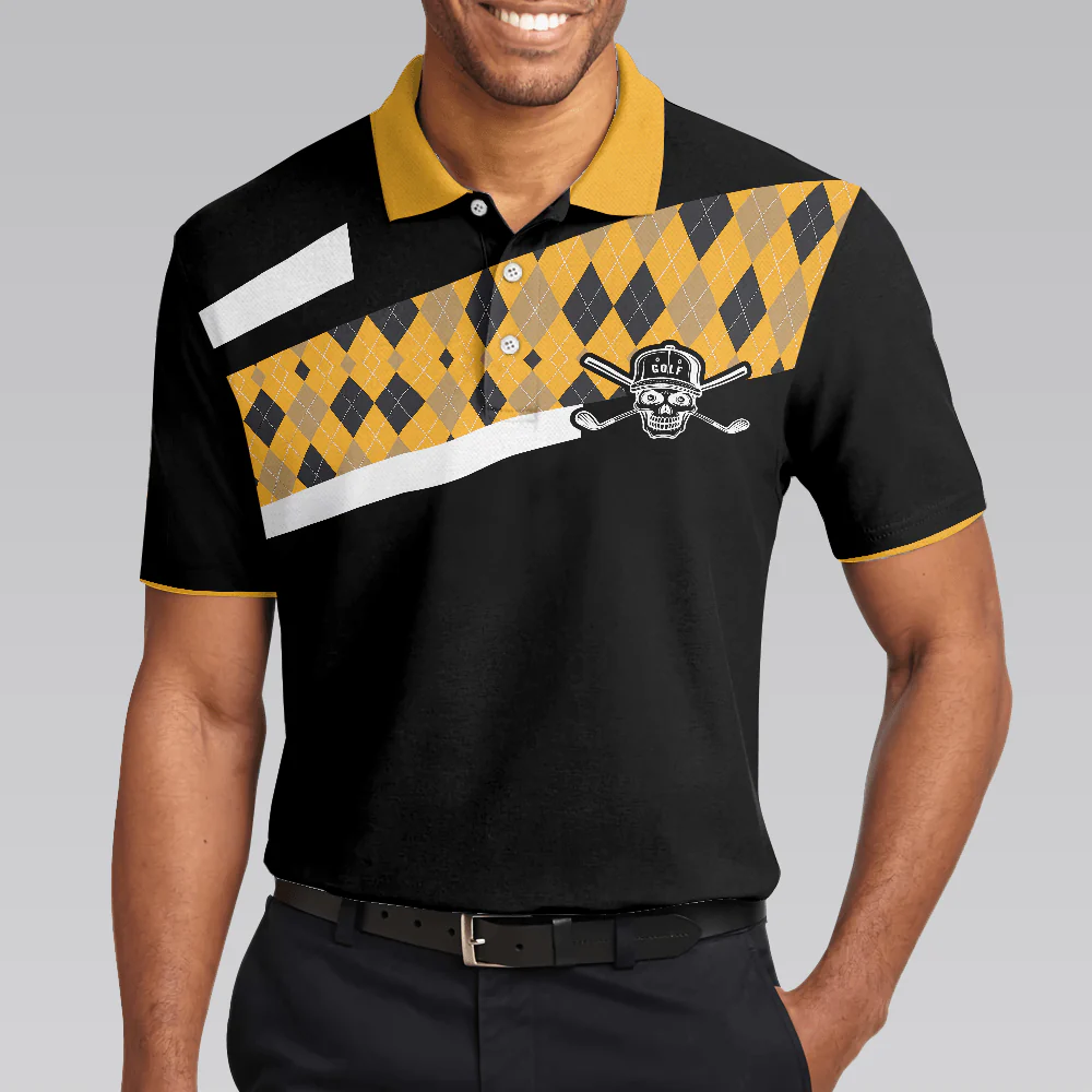 Disc Golf & Beer Make Me Happy Polo Shirt, Yellow Plaid Pattern Disc Golf Shirt, Funny Disc Golf Shirt With Sayings, Golf Gift For Men, Golfers - Image 5