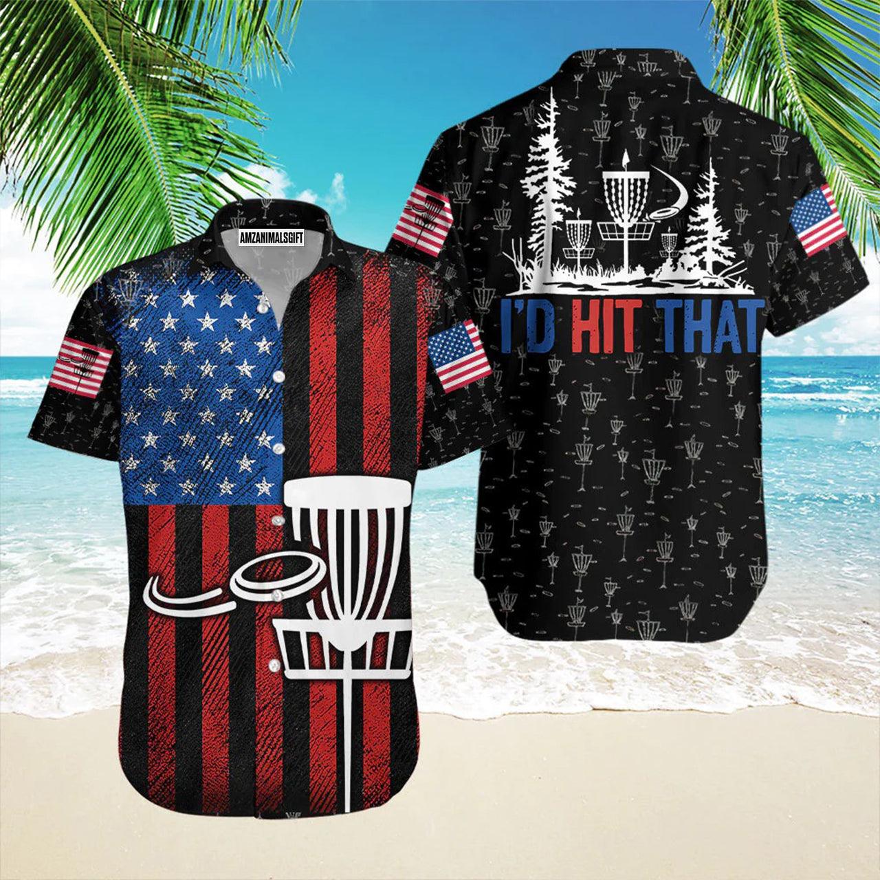 Disc Golf Hawaiian Shirt, Disc Golf U.S Flag I'd Hit That Aloha Hawaiian Shirts For Men and Women - Gift For Disc Golfer, Friend, Family - Image 2